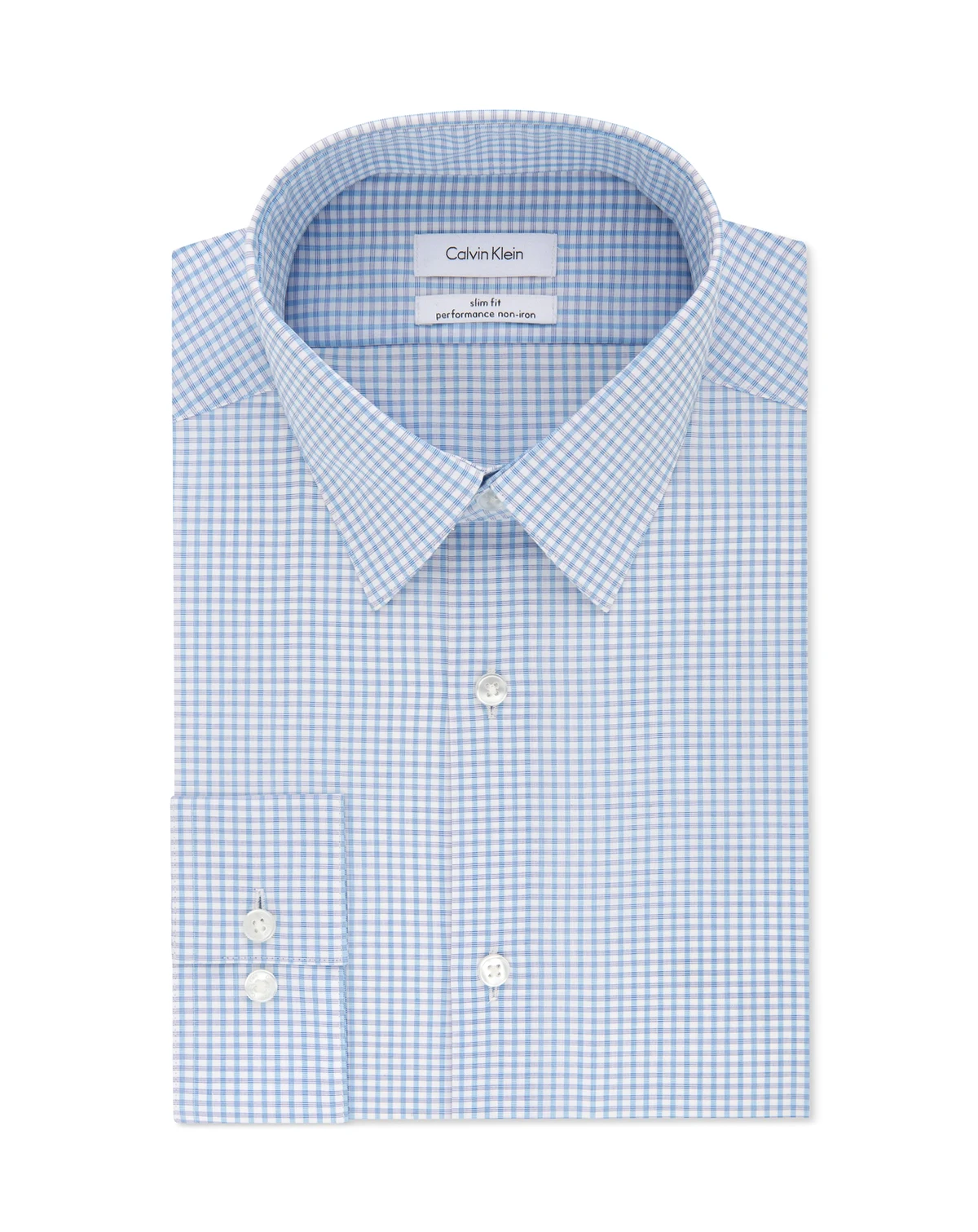 Men's Slim-Fit Non-Iron Performance Stretch Blue Check Dress Shirt