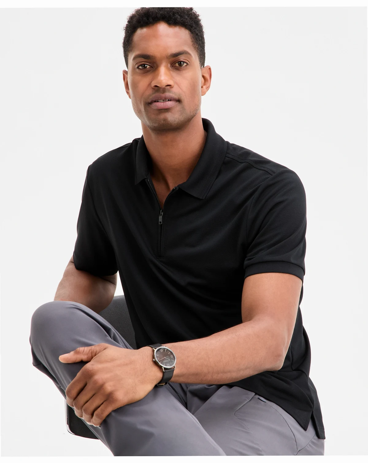 Men's Ottoman Short Sleeve Textured Quarter-Zip Polo Shirt, Exclusively at Macy's