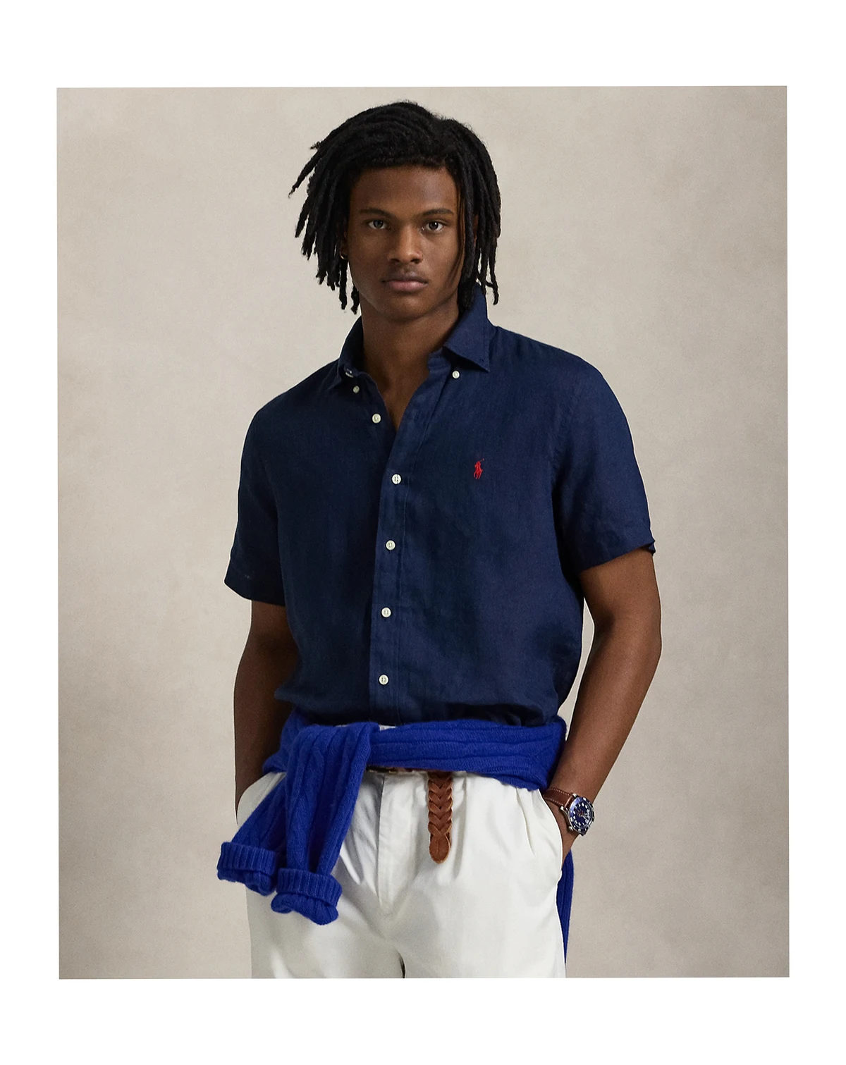 Men's Short-Sleeve Linen Button-Up Shirt