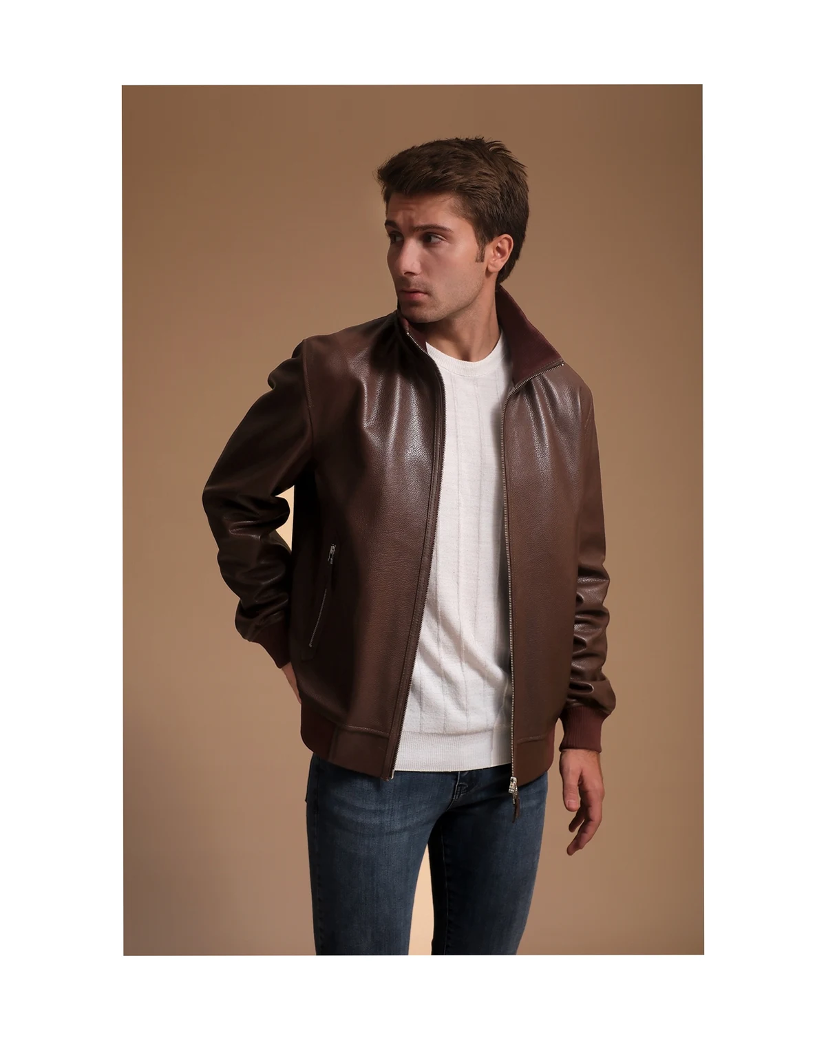 Men's Leather Jacket, Brown, Created for Macy's