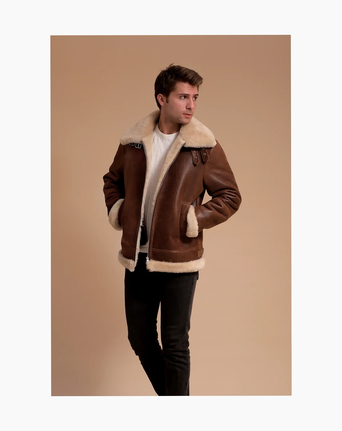 Men's Leather Sheepskin Jacket, Brown, Created for Macy's