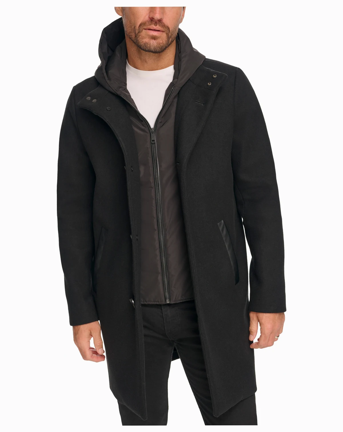 Men's Removable Hood Button Car Coat