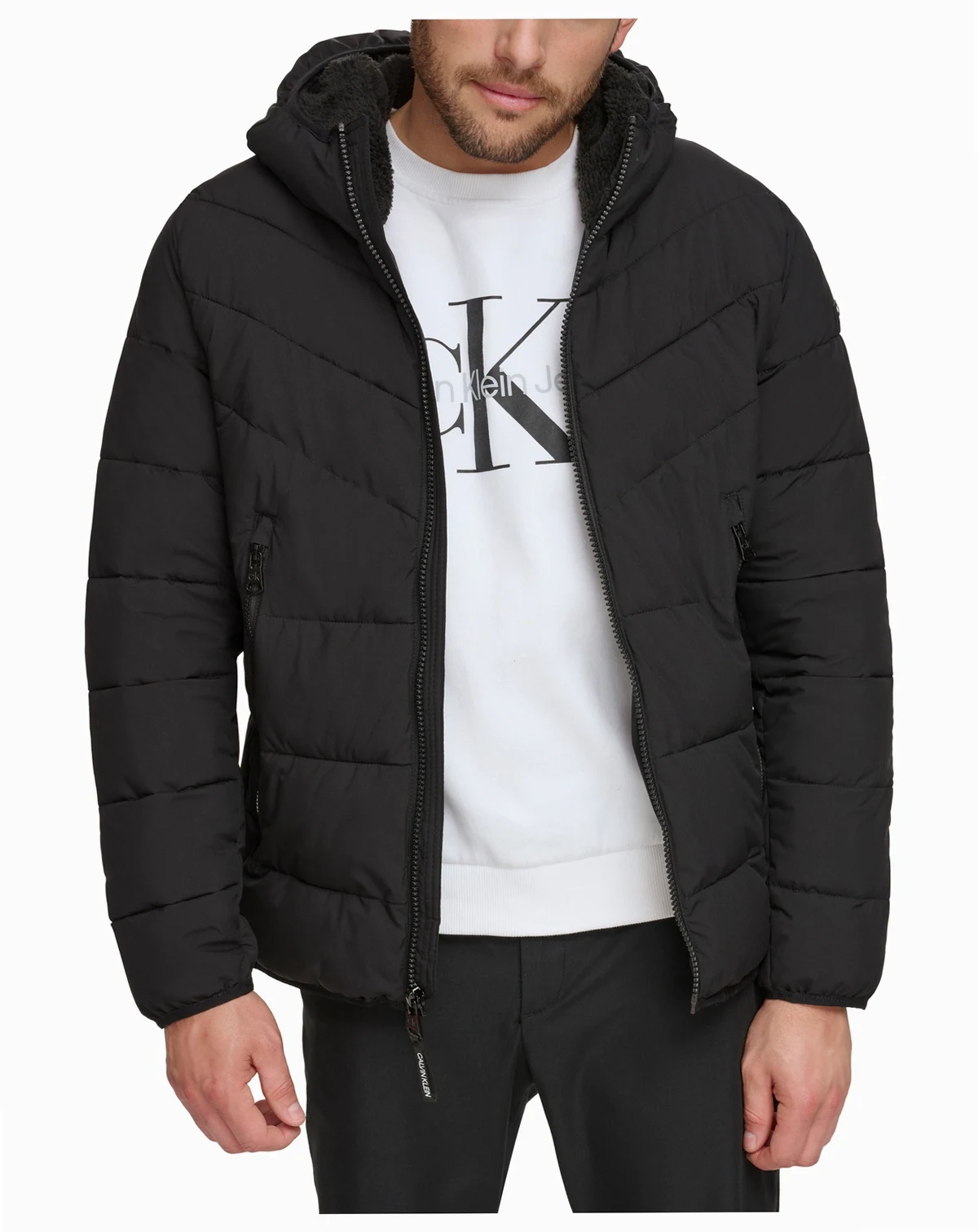 Men's Chevron Stretch Jacket With Sherpa Lined Hood