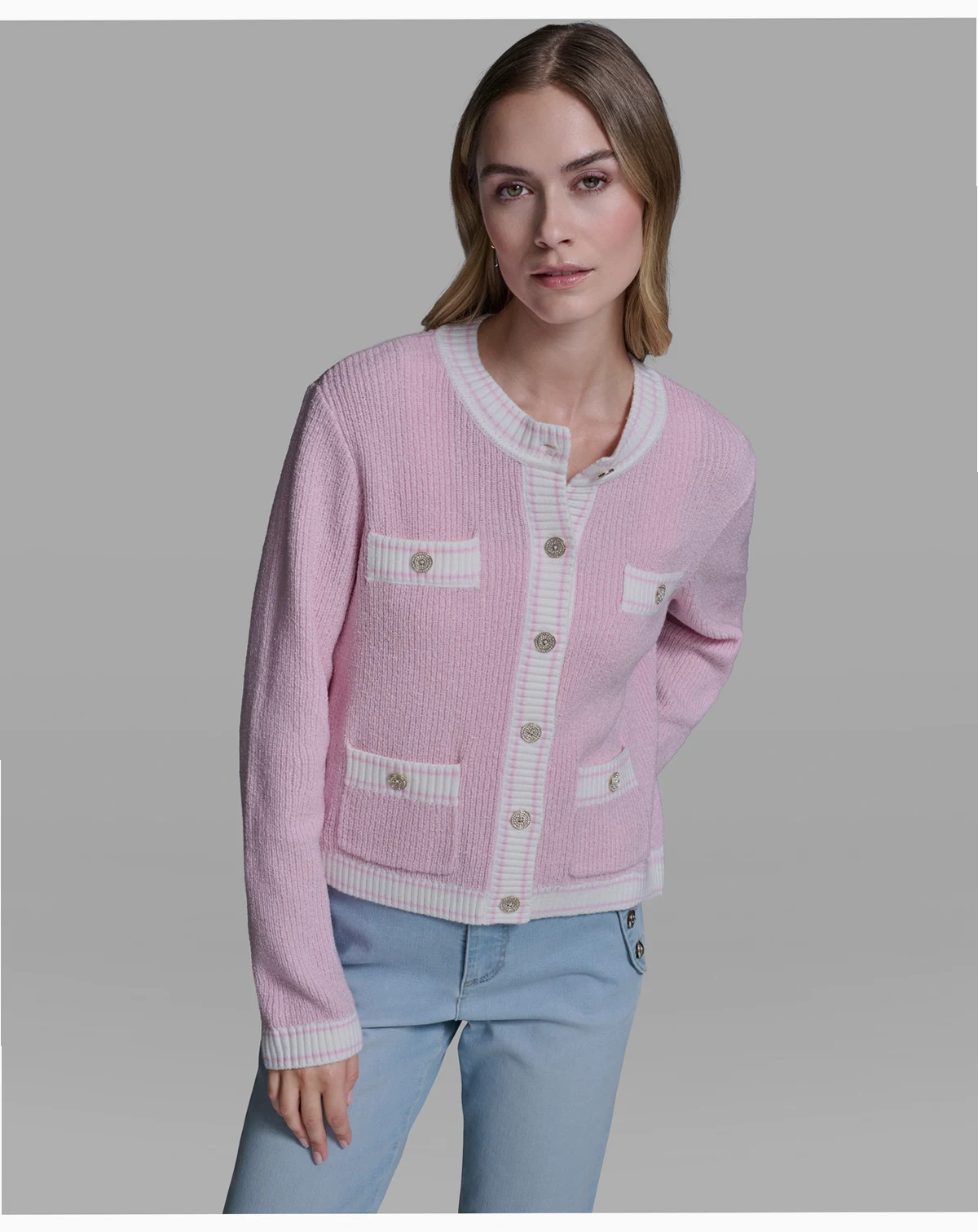 Women's Marled Crew Neck Cardigan Sweater