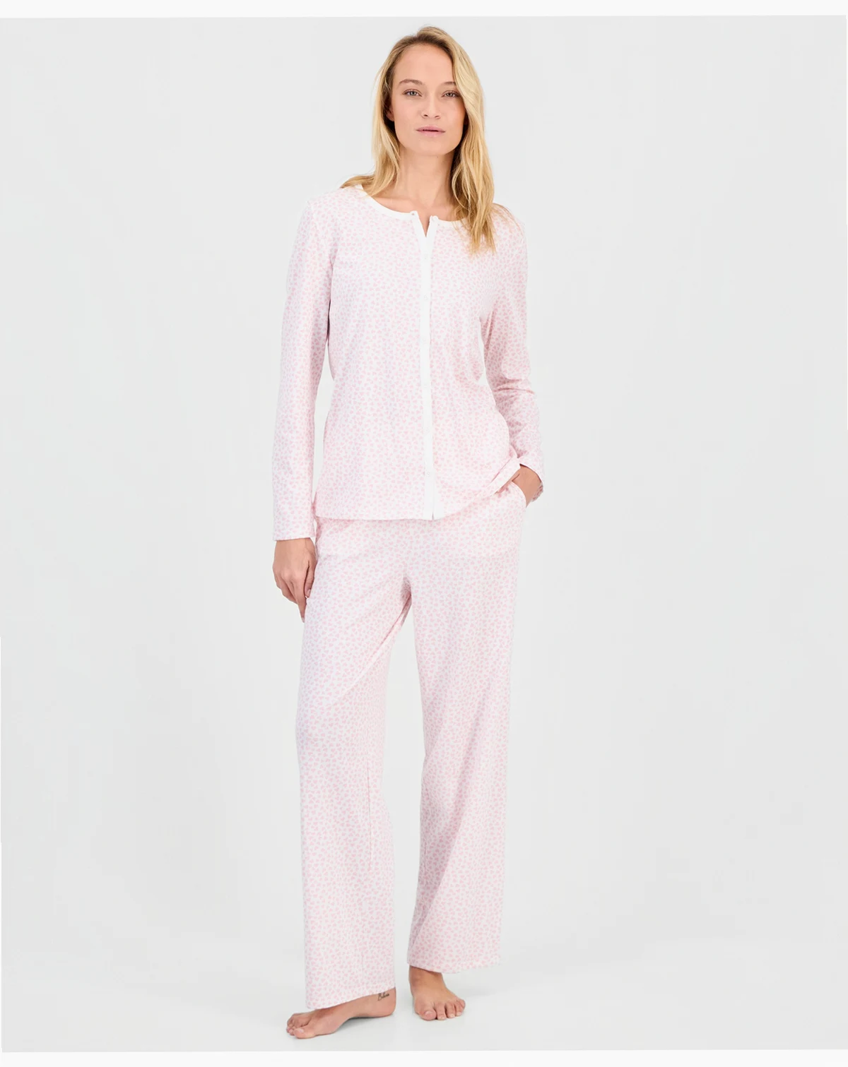 Women's Cotton Printed Button-Front Pajama Set, Exclusively at Macy's