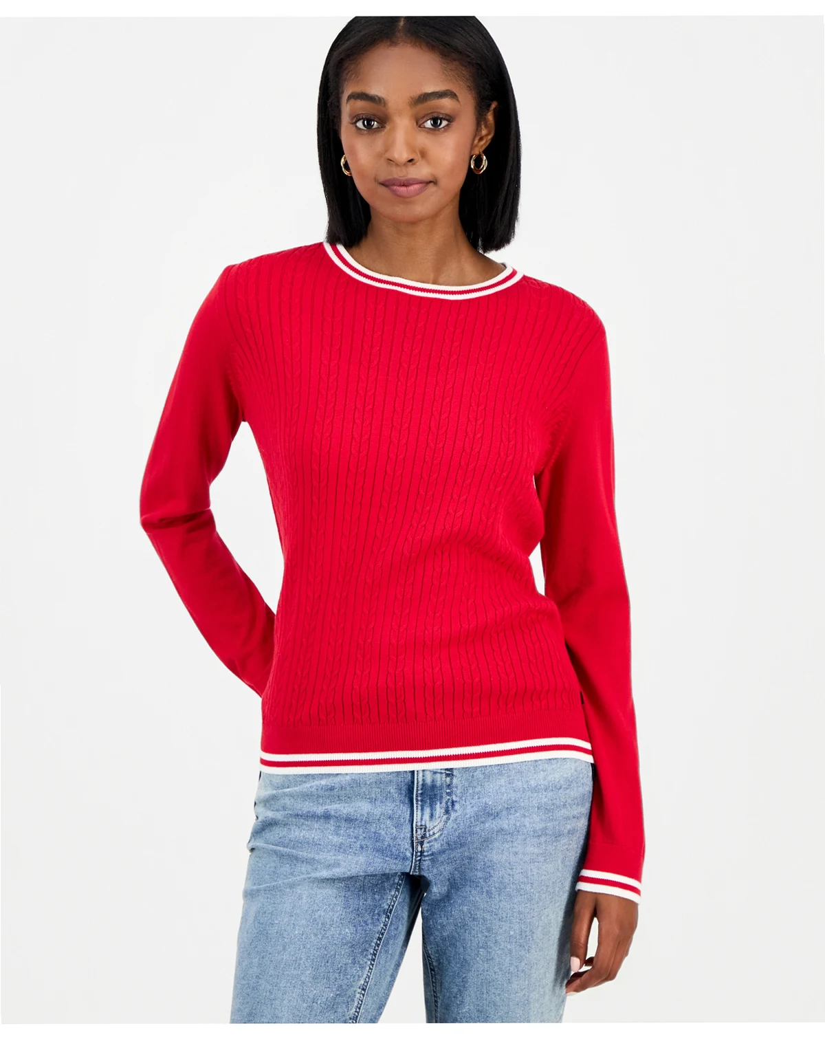 Nautica Women's Cotton Cable Knit Crewneck Sweater