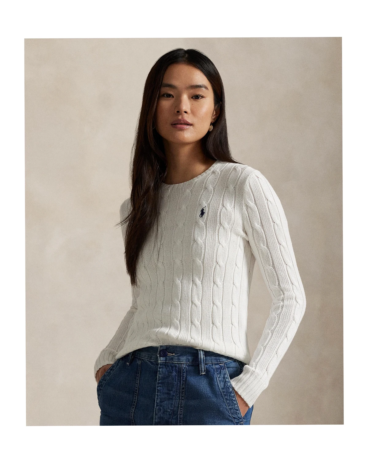 Women's Cable-Knit Cotton Crewneck Sweater