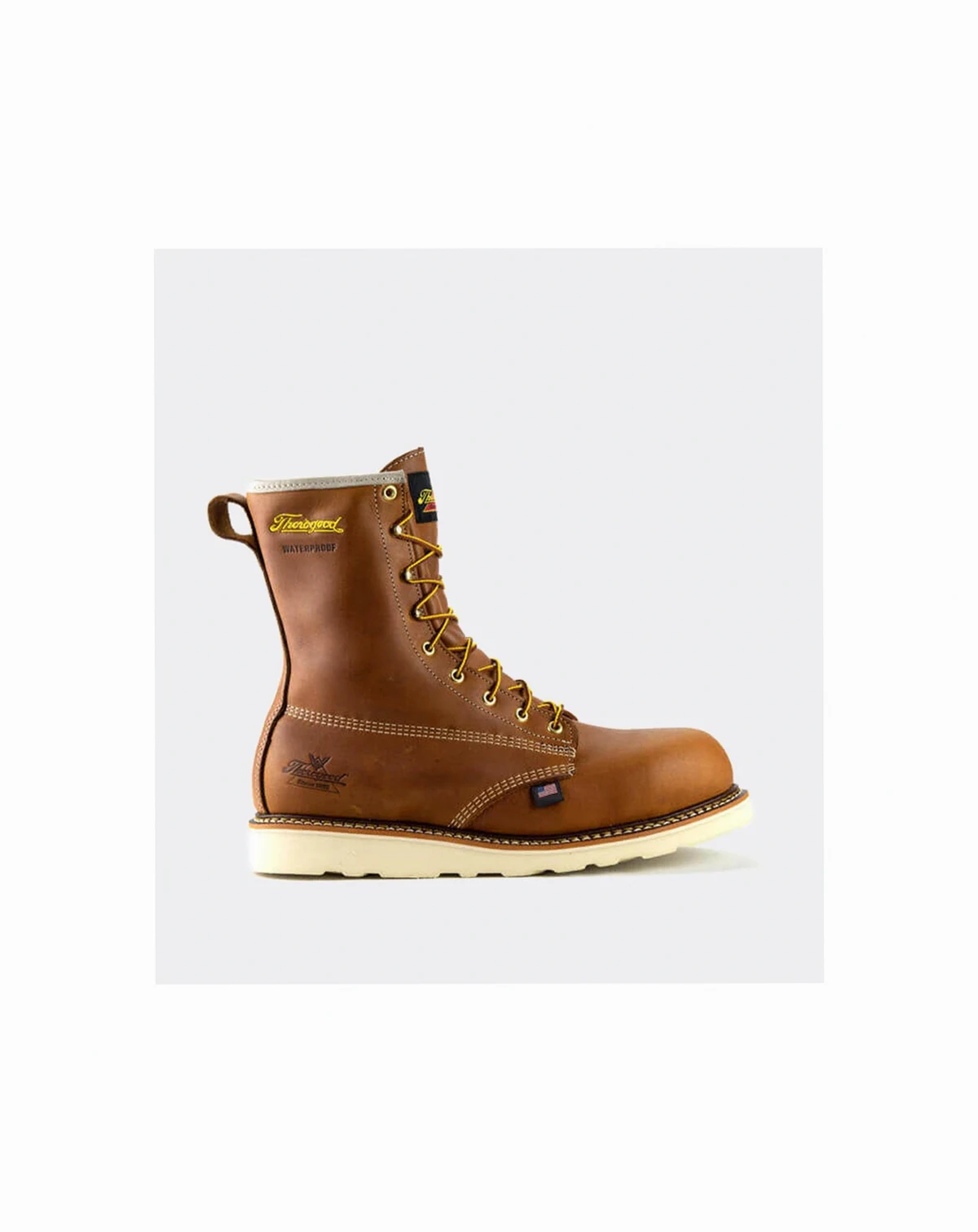 American Heritage Waterproof 8" Tobacco Safety Toe Work Boots for Men