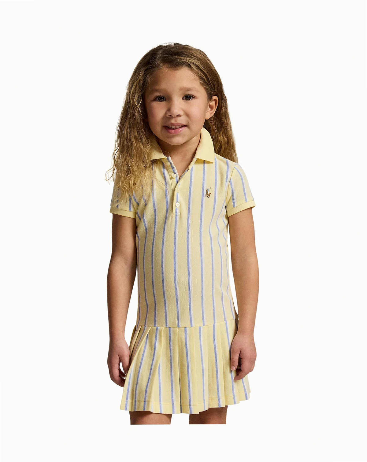 Girls' 2-6X Striped Oxford Mesh Polo Collar Dress