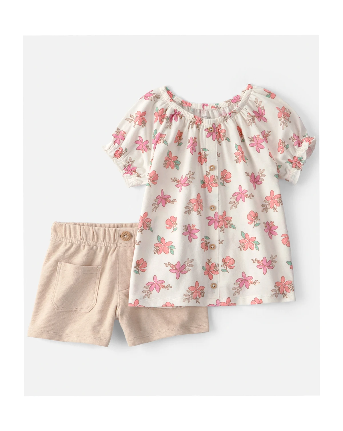 Girls' Toddler 2T-5T Floral Top and Shorts, 2-Piece Set
