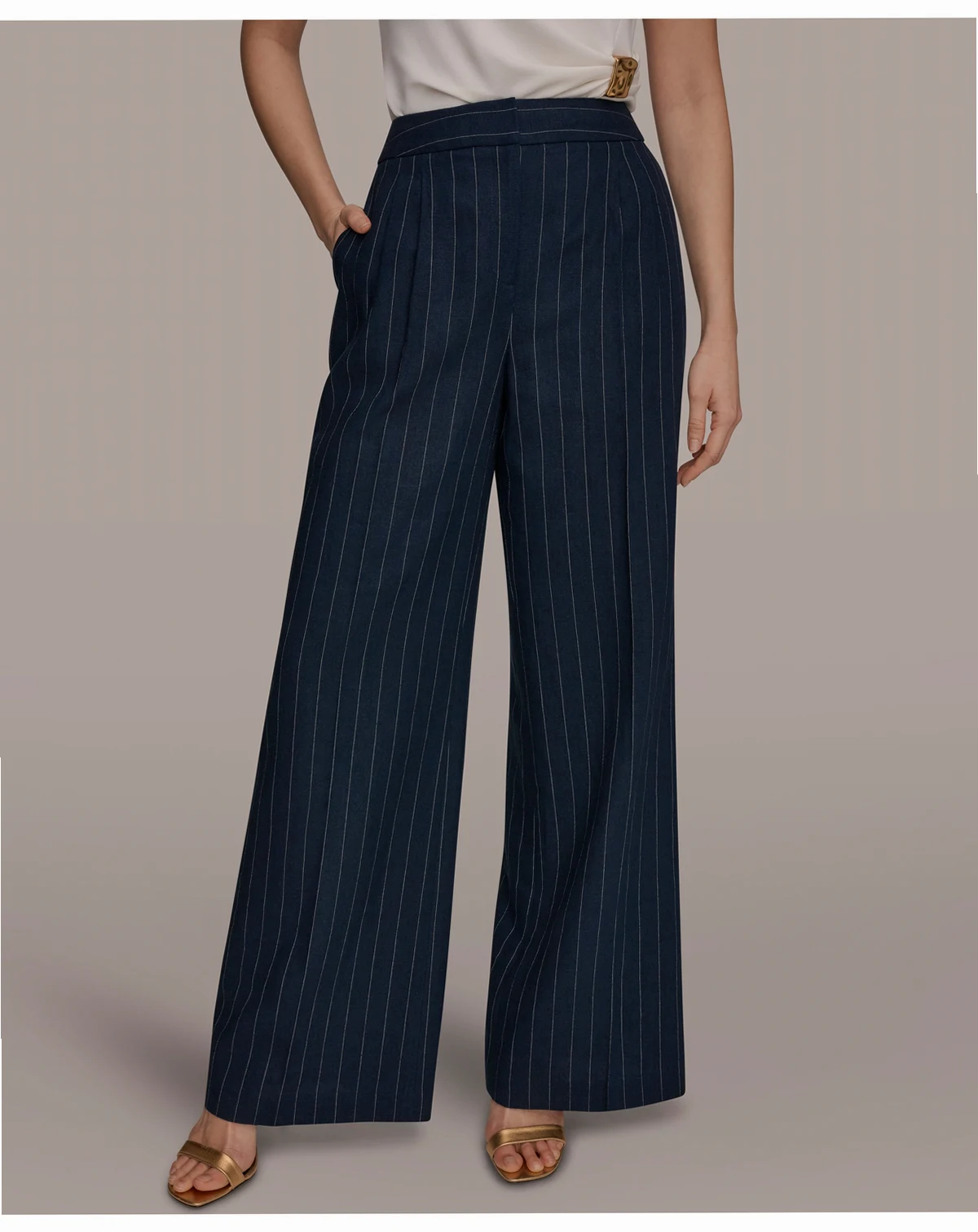 Women's Pinstripe High-Waist Wide-Leg Pants