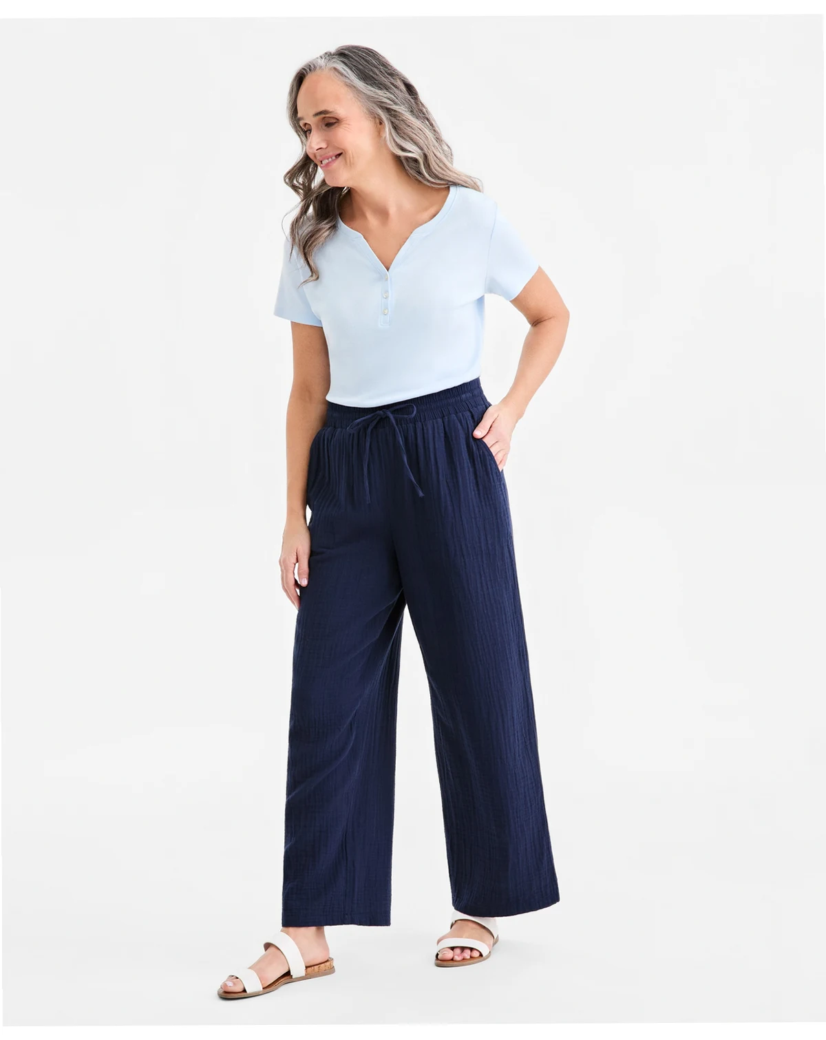 Women's Cotton Gauze Straight-Leg Pull-On Pants, Macy's Exclusive