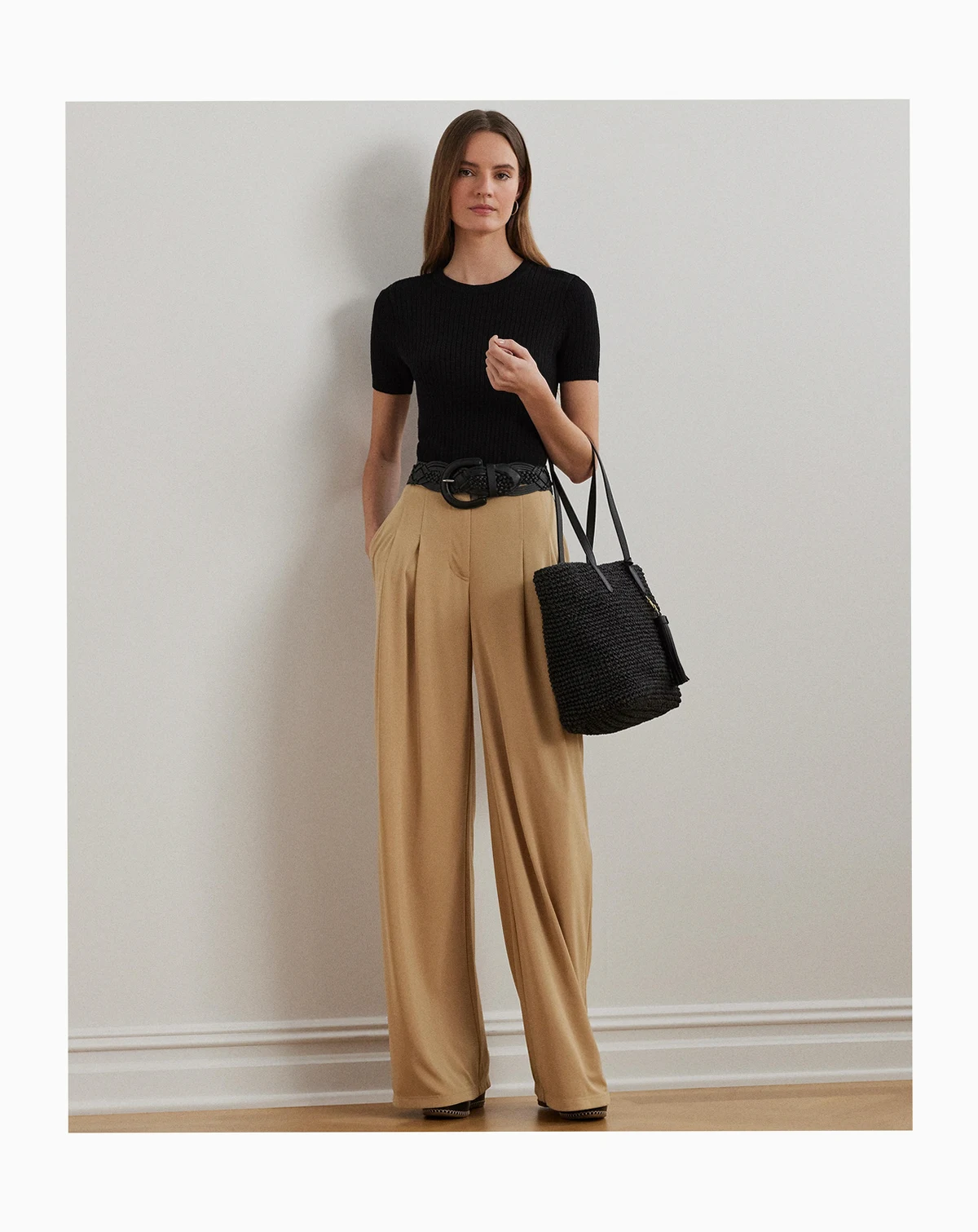 Women's Pleated Stretch Jersey Wide-Leg Pants