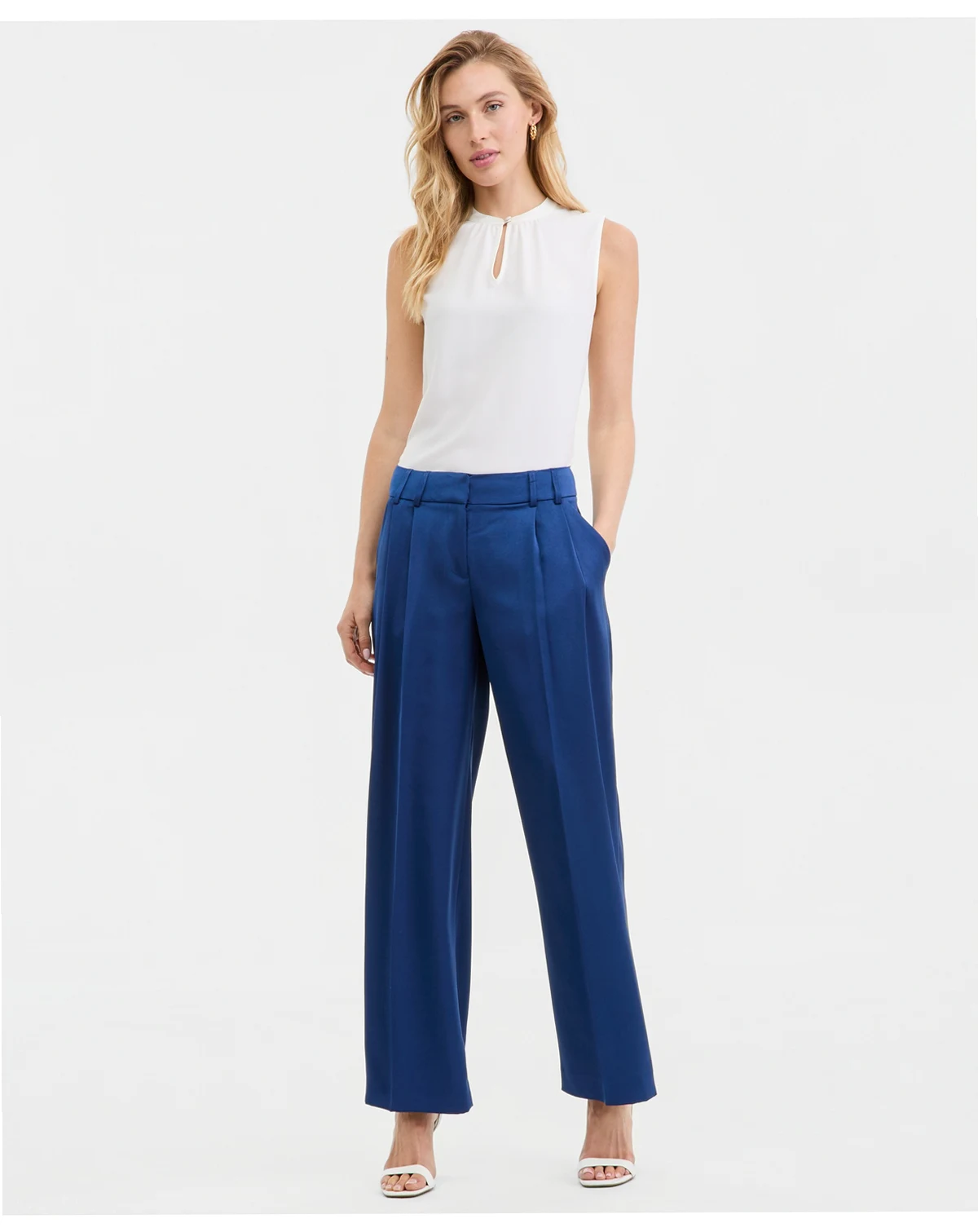 Women's Satin Pleat-Front Wide-Leg Pants