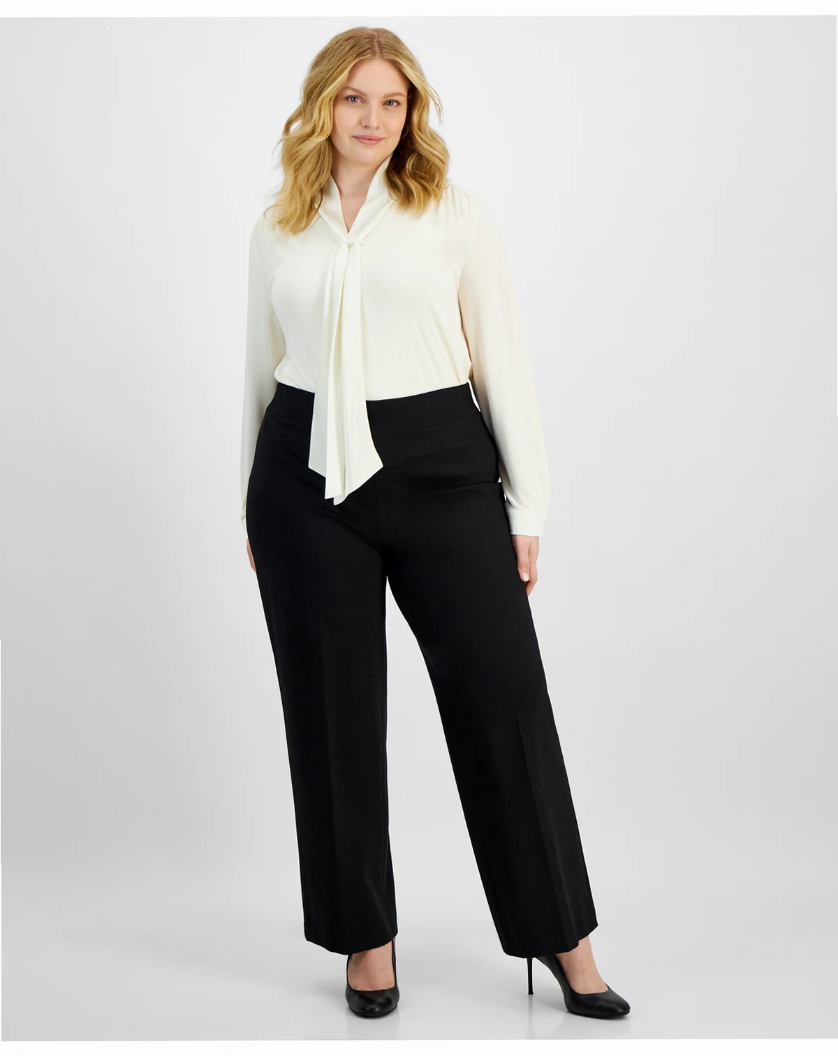 Plus Size Compression Pull-On Wide-Leg Trousers