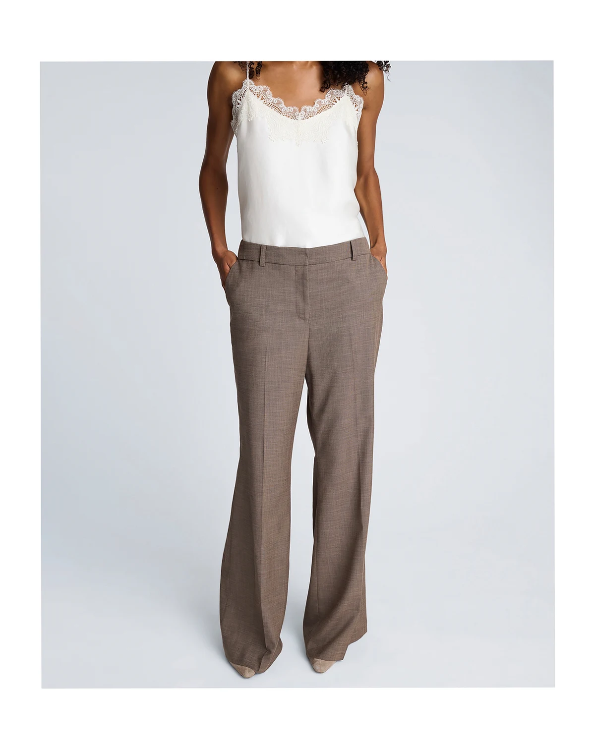 Women's Melange Fly Front Mid Rise Flare Pants