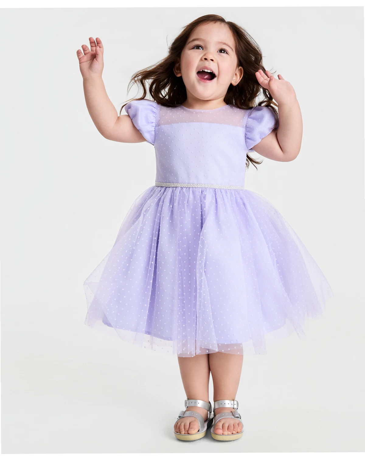Girls' 2T-6X Puff-Sleeve Flock Mesh Dress