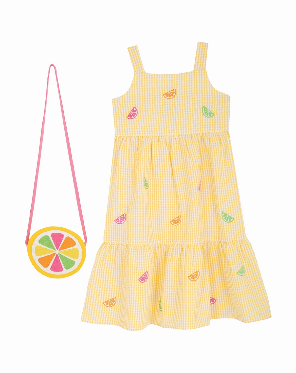 Girls' 2T-6X Embroidered Dress and Lemon Slice Purse