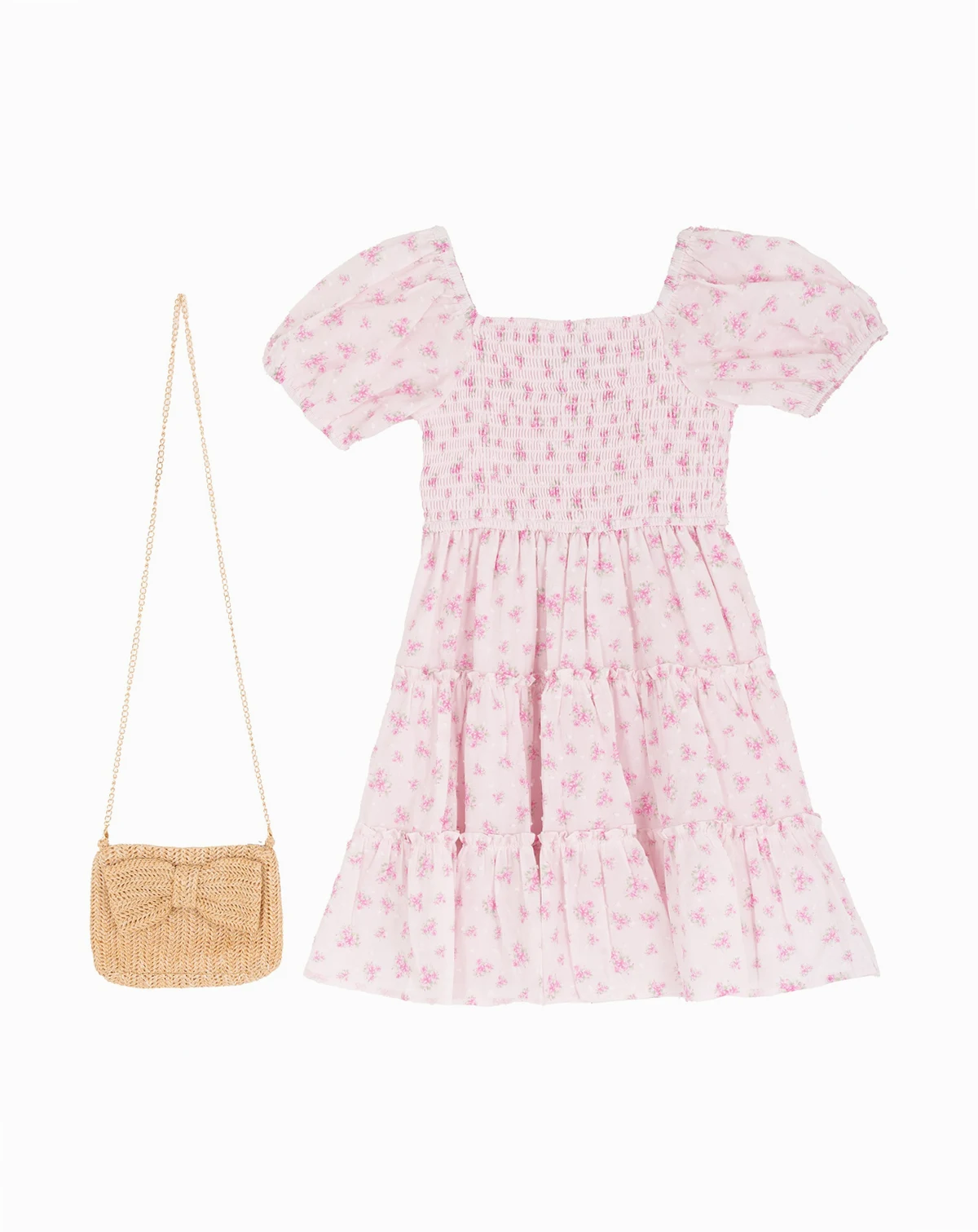 Girls' 2T-6X Smocked Tiered Floral Dress and Bag, 2-Piece Set