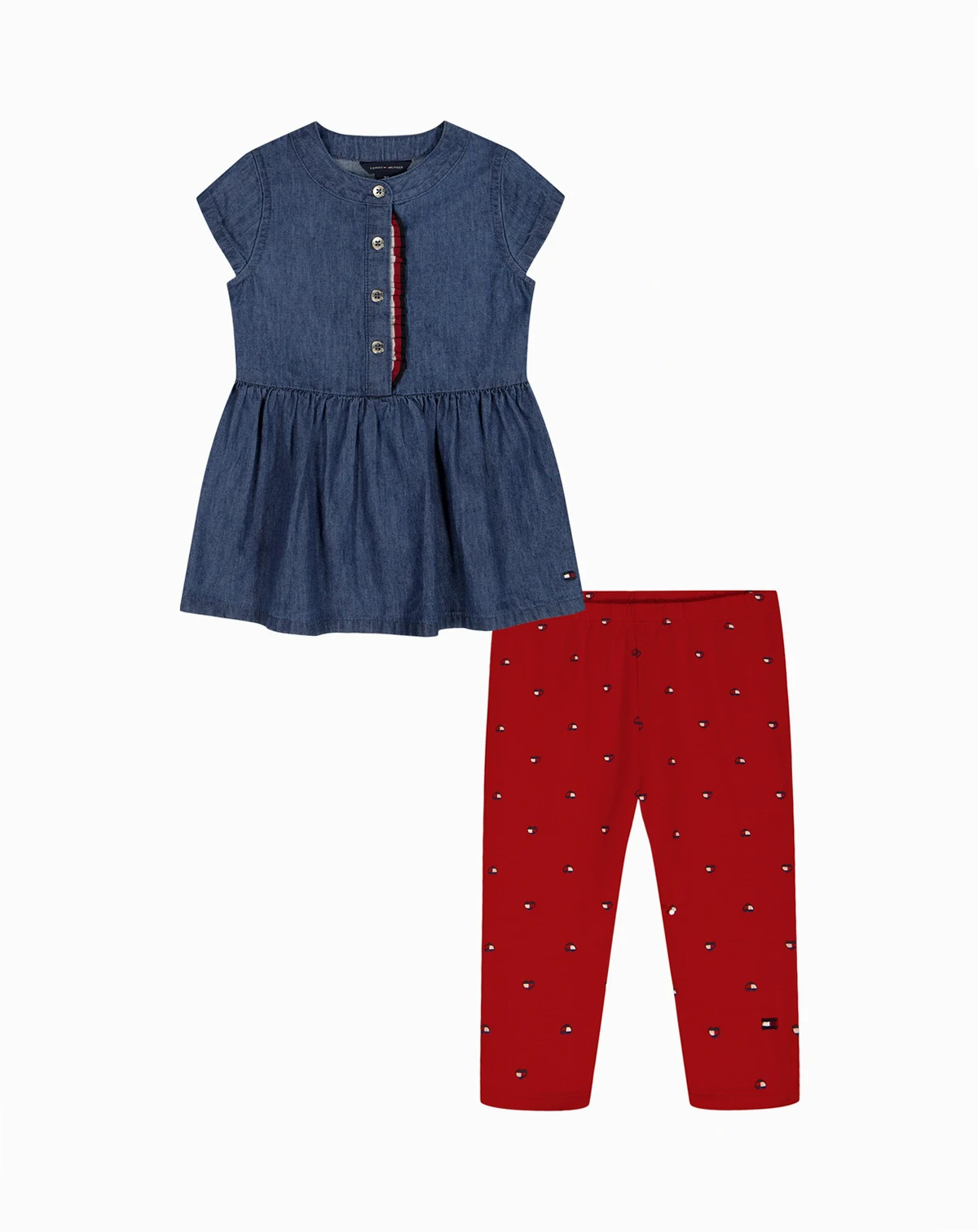 Girls' Toddler 2T-4T Sleeveless Denim Tunic & Printed Capri Leggings, 2-Piece Set