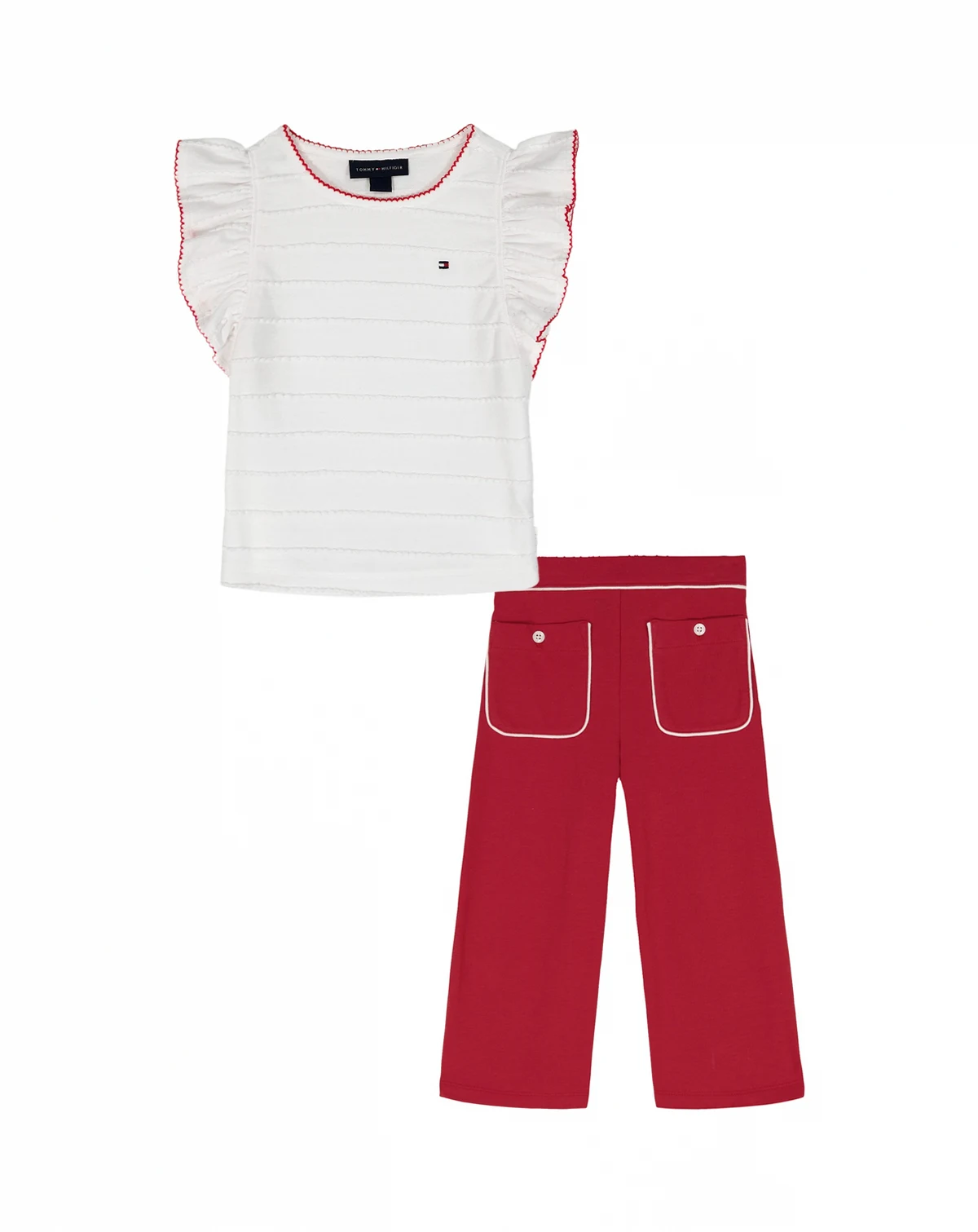 Toddler Girls' 2T-4T Crochet Trim Striped Top & Patch Pocket Wide Leg Pants, 2-Piece Set