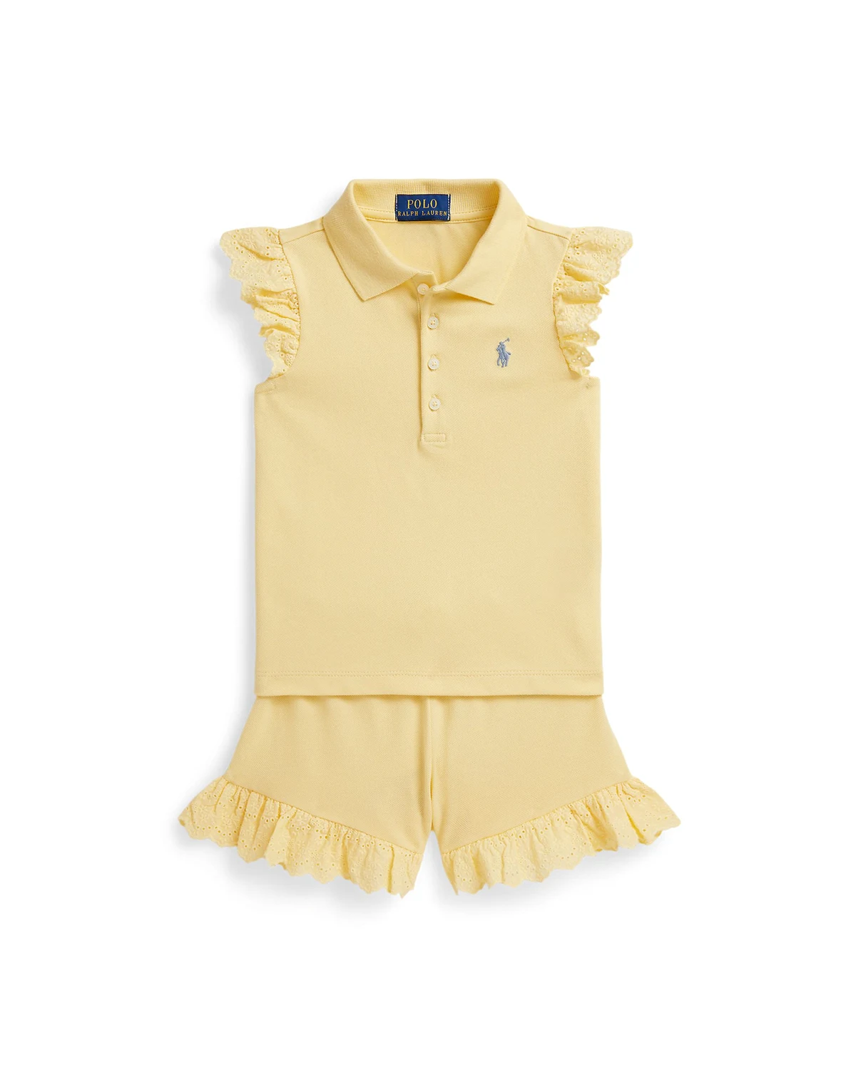 Girls' 2T-6X Eyelet Stretch Mesh Polo Shirt and Shorts, 2-Piece Set