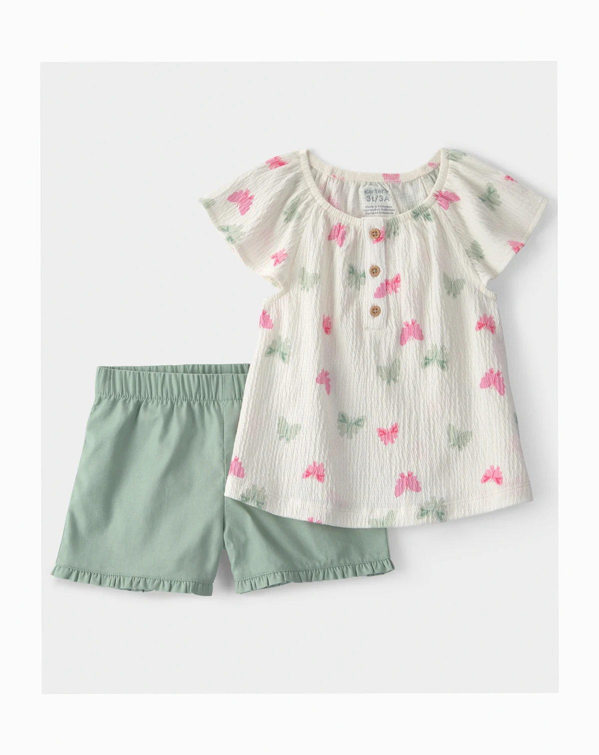 Girls' Toddler 2T-5T Butterfly Round Neck Top and Shorts, 2-Piece Set