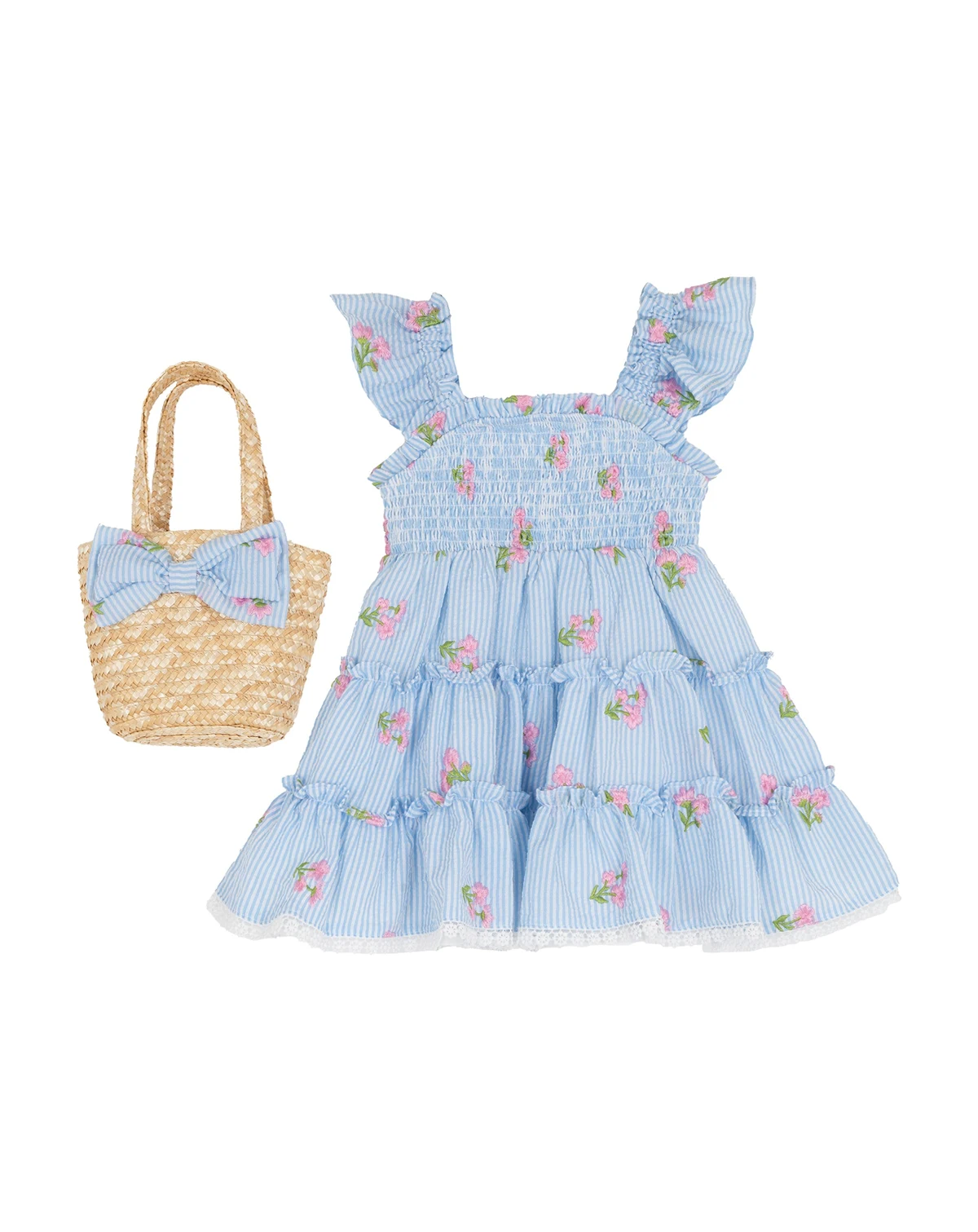 Girls' 2T-6X 2 Embroidered Square Neck Dress and Bag, 2-Piece Set