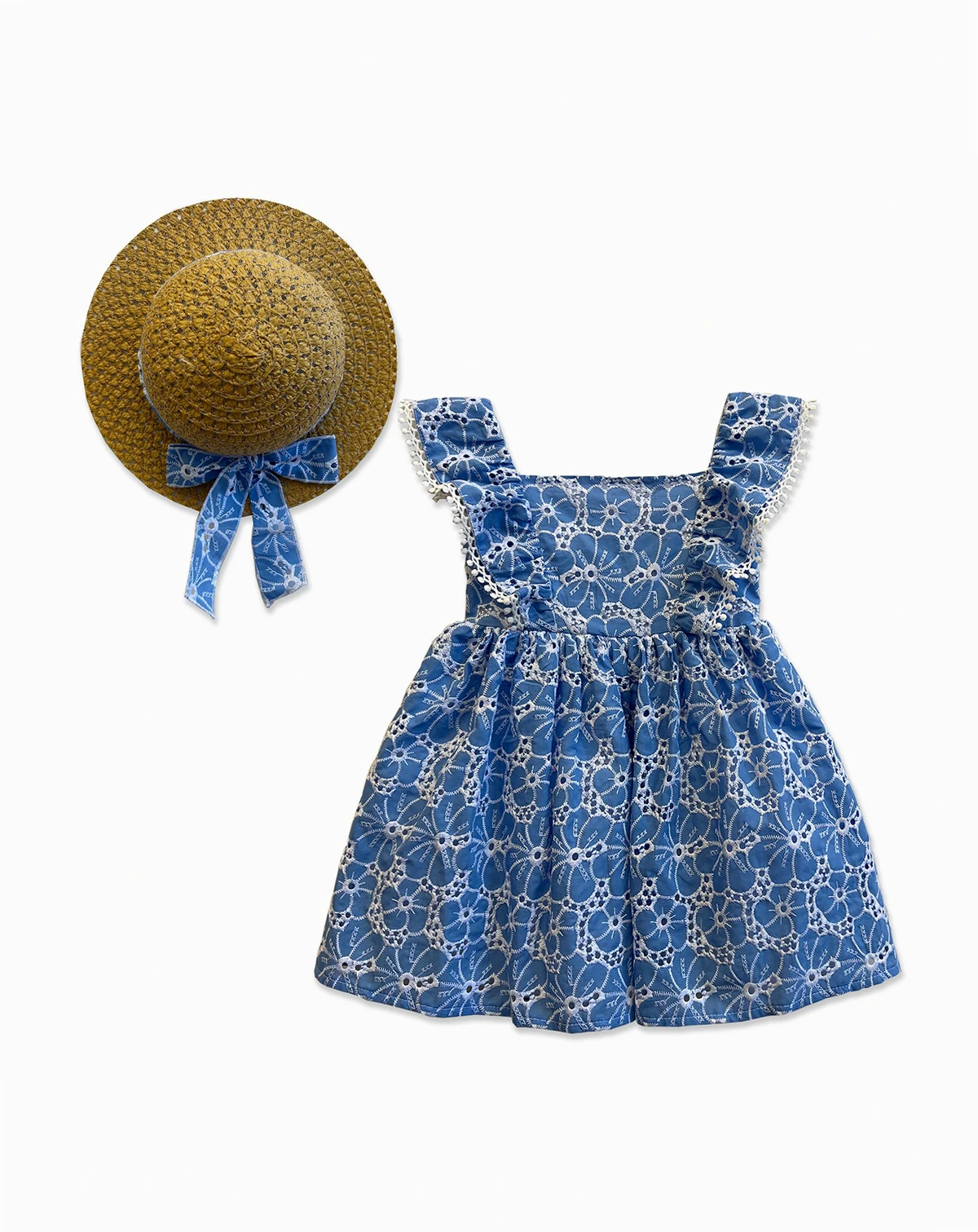 Girls' 2T-6X Eyelet Round Neck Sundress with Hat