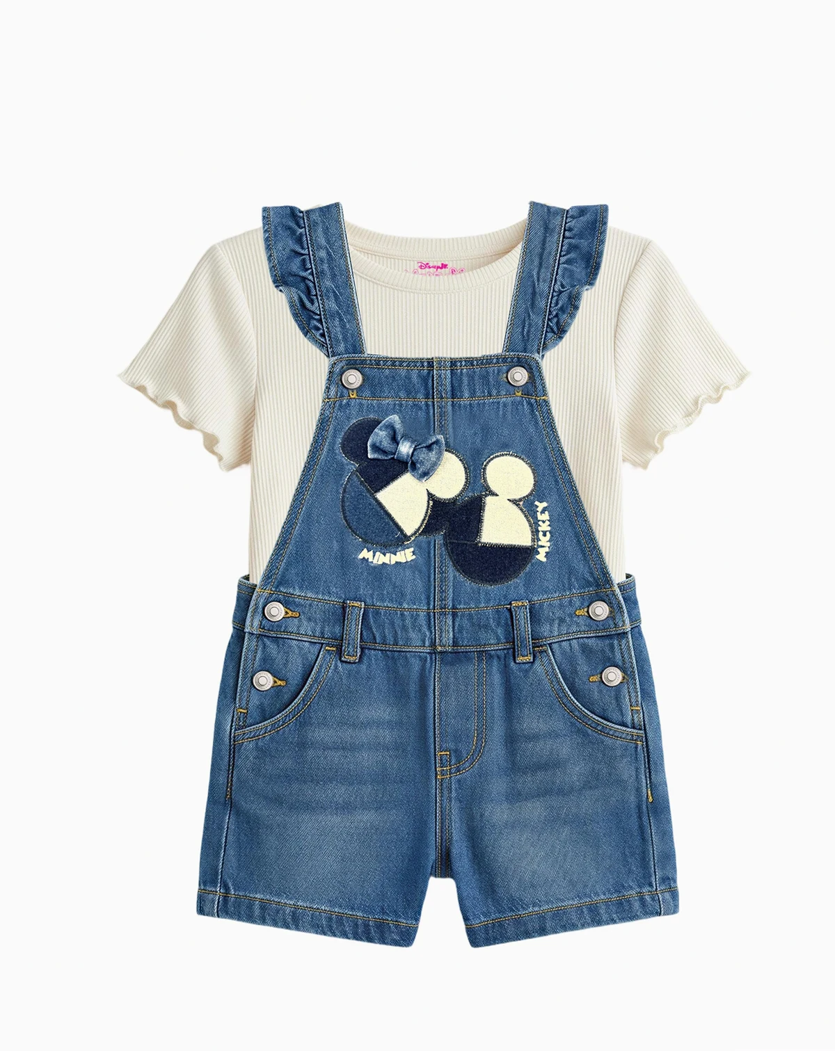 Girls' 2T-6X Short-Sleeve T-Shirt and Minnie Denim Shortall, 2-Piece Set
