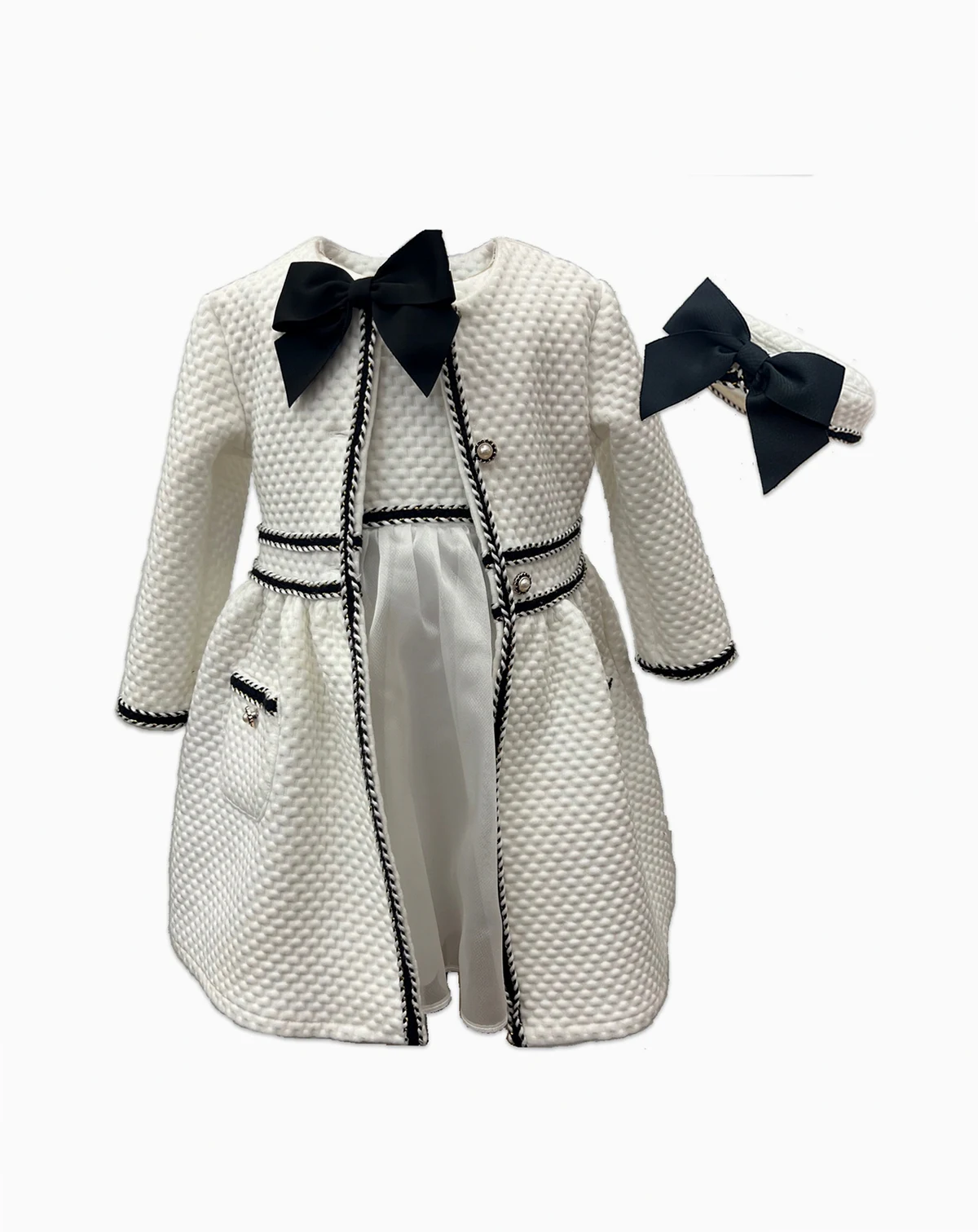 Girls' 2T-6X Textured Knit Coat Round Neck Dress