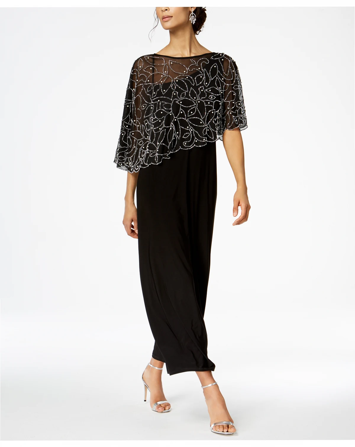 Women's Boat-Neck Embellished-Cape Jersey-Knit Gown