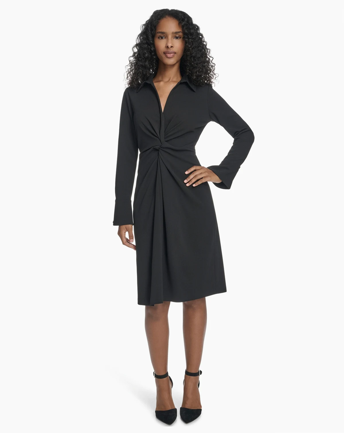 Women's Twist Detail Sheath Collar Dress