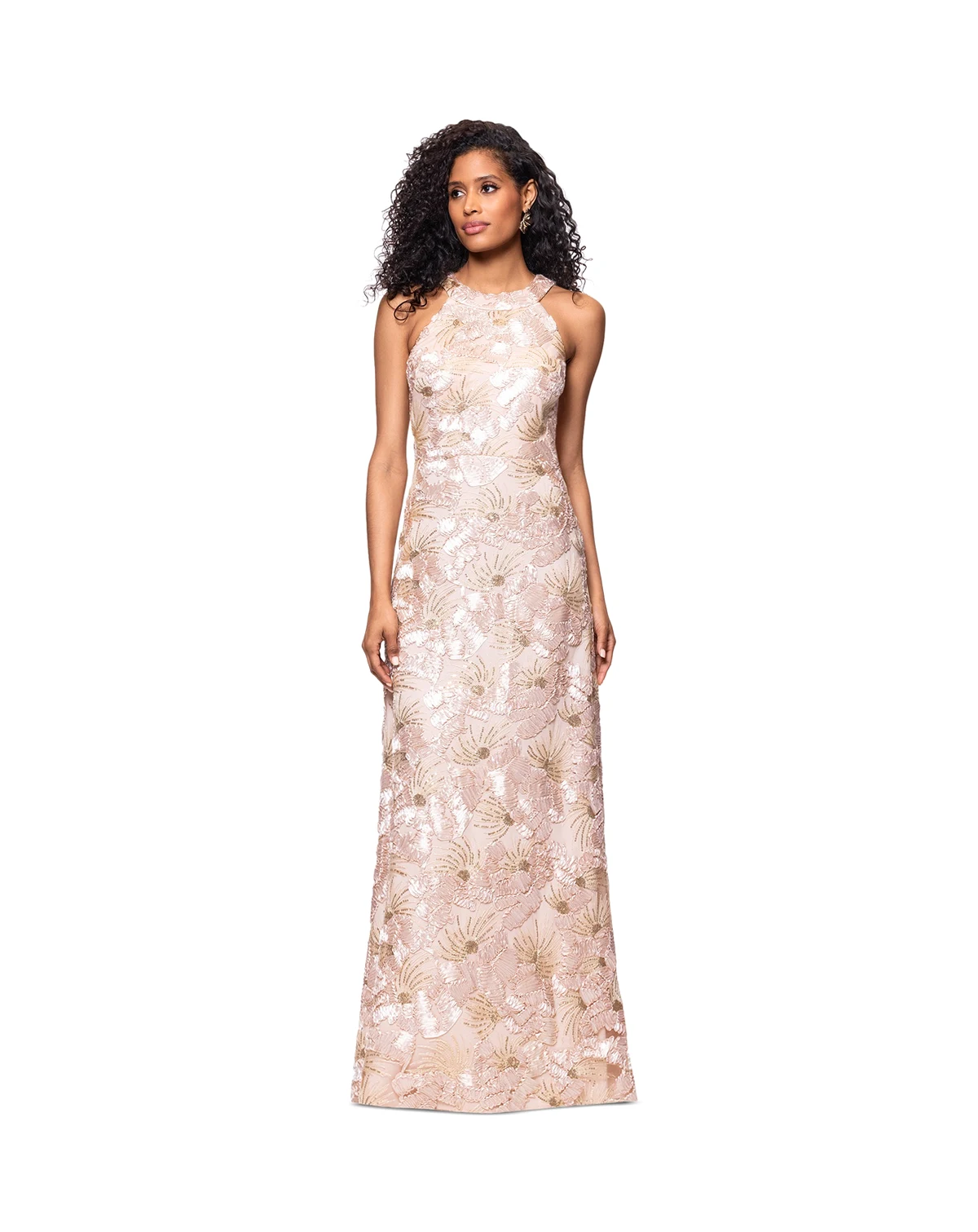 Women's Sequined Soutache Halter Gown