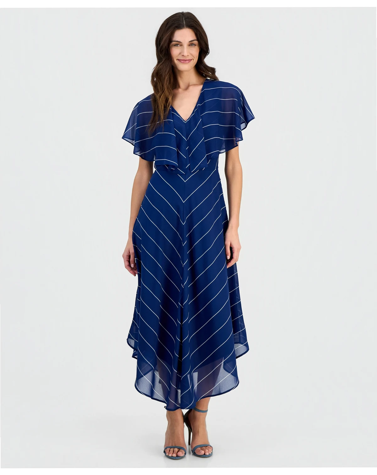 Women's Capelet-Sleeve Point-Hem Midi Dress, Macy's Exclusive