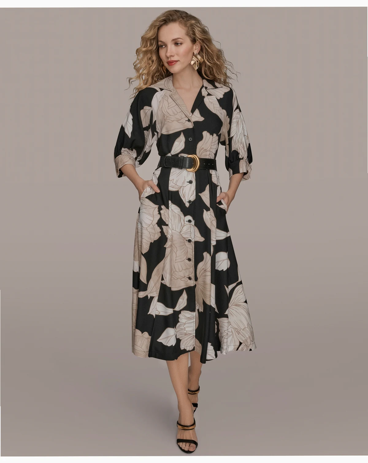 Women's Floral Midi Shirt Dress
