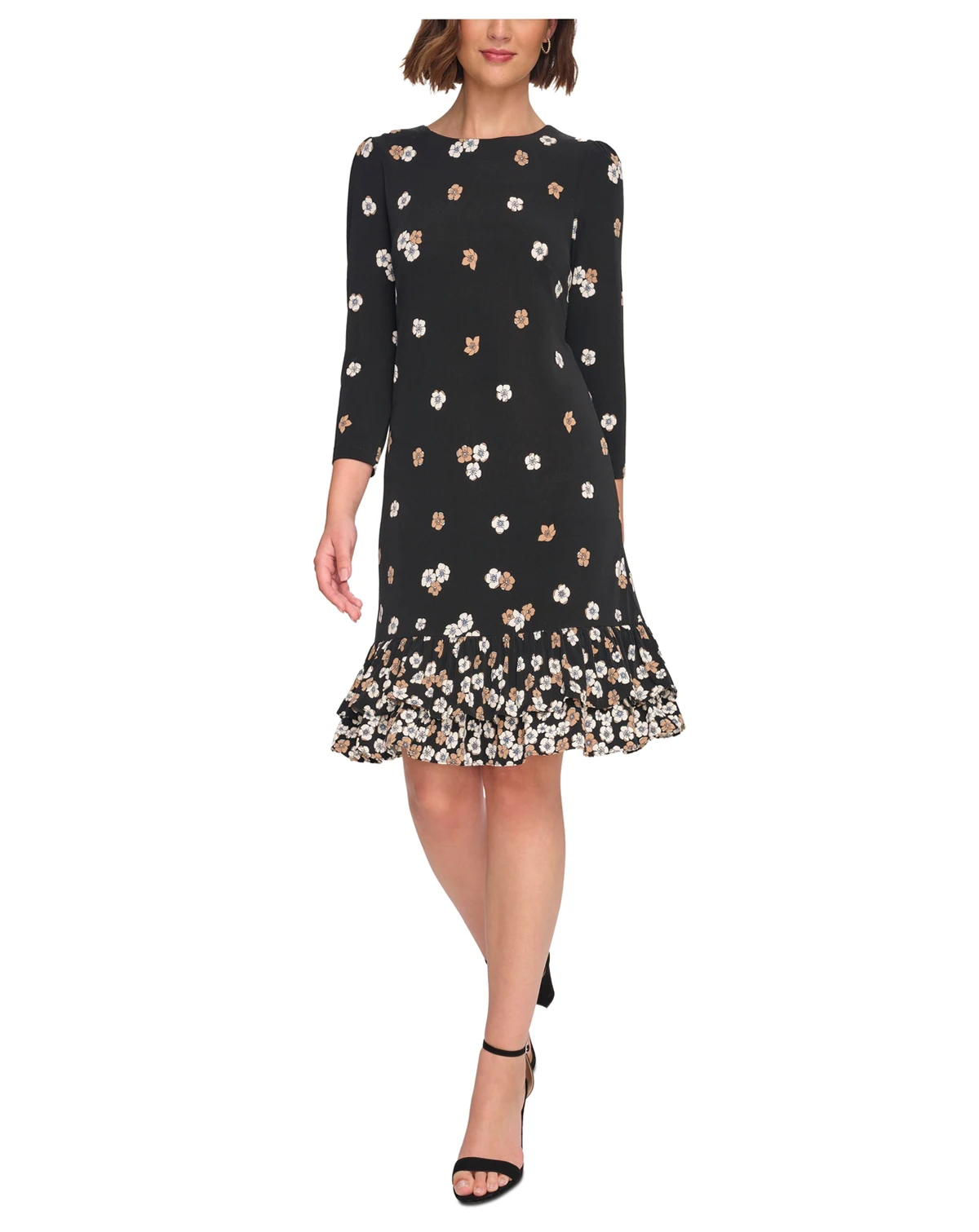 Women's 3/4-Sleeve Flounce-Hem Dress