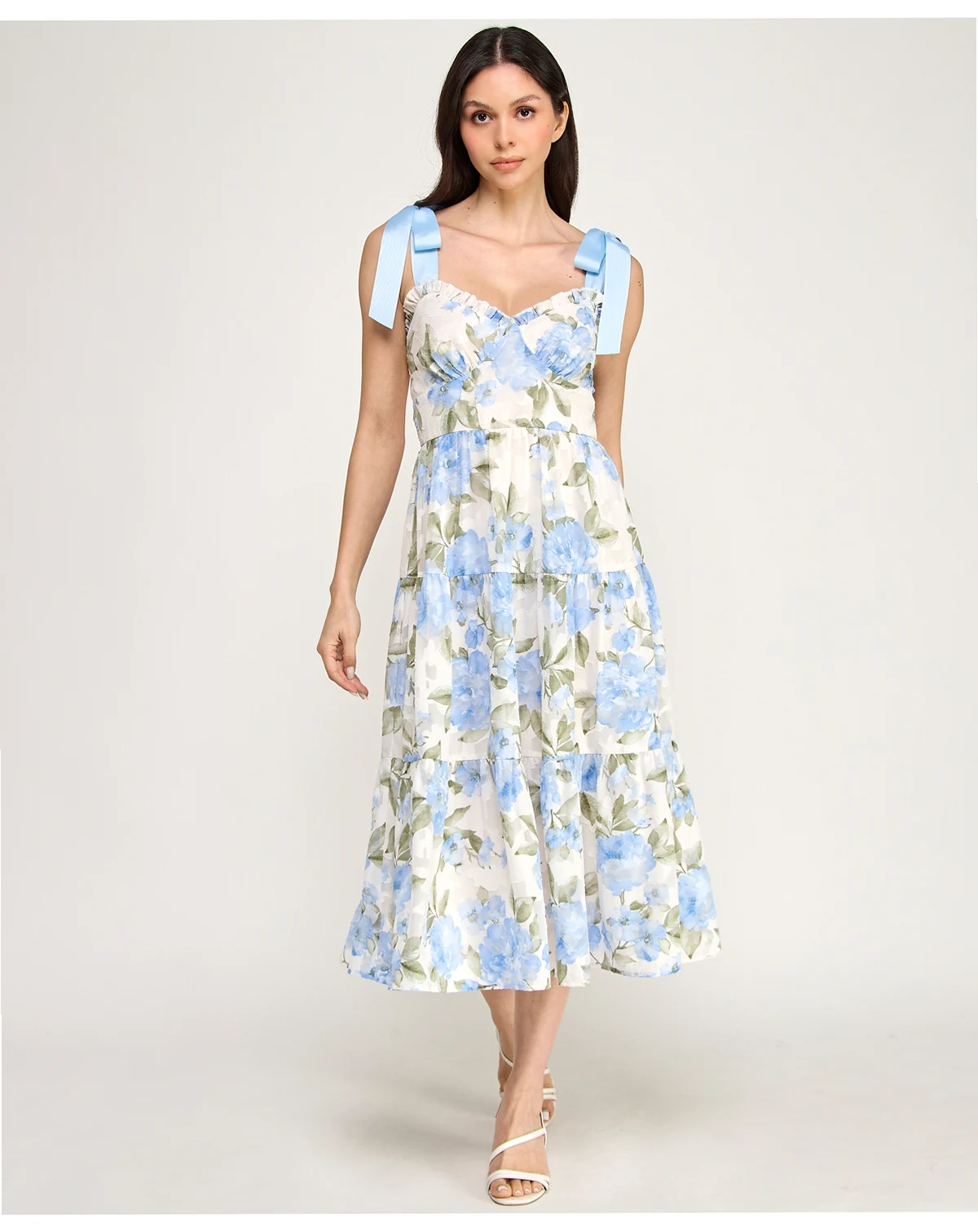 Juniors' Tie-Shoulder Ruffle Bust Midi Dress