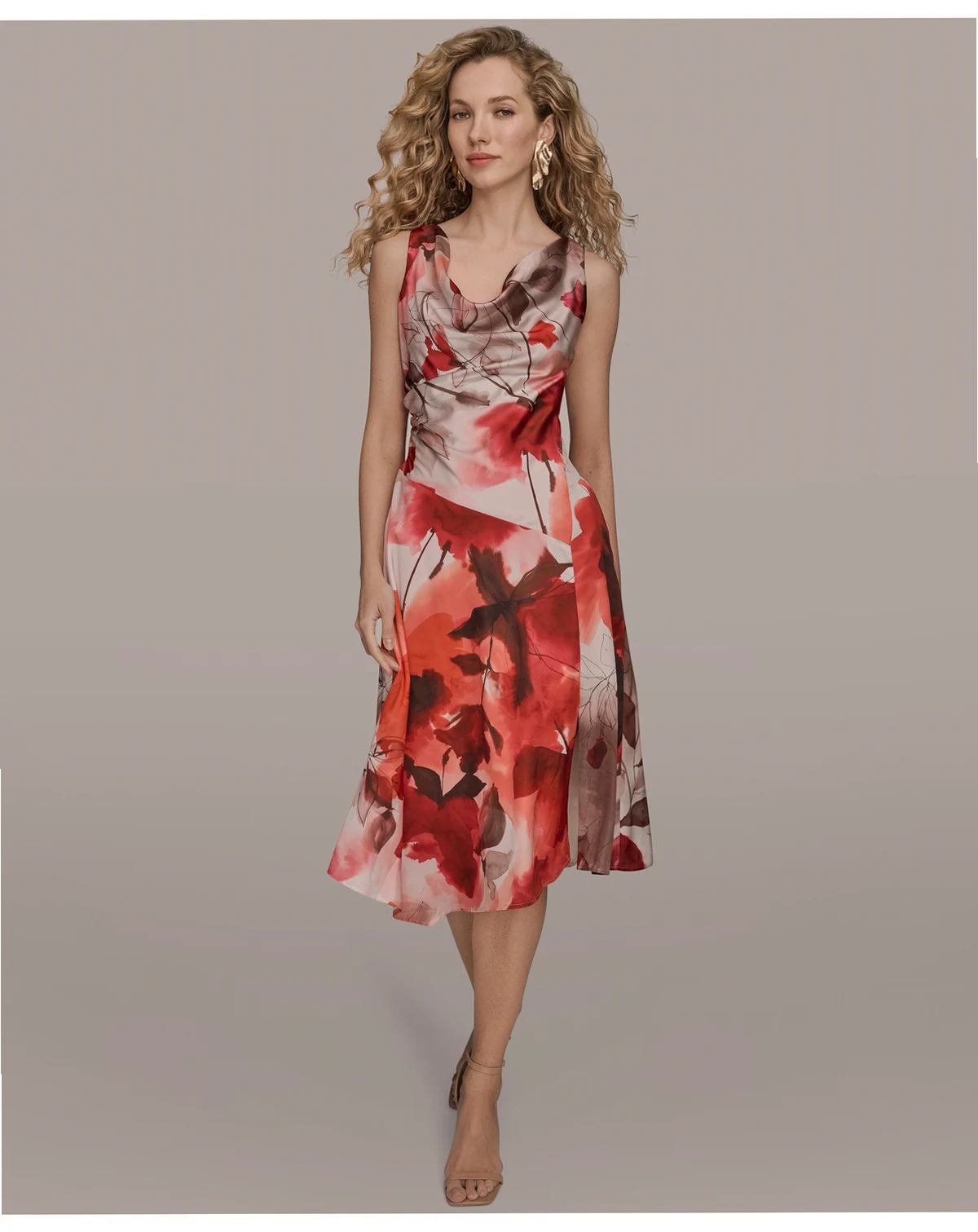 Women's Cowl Neck A-Line Midi Dress