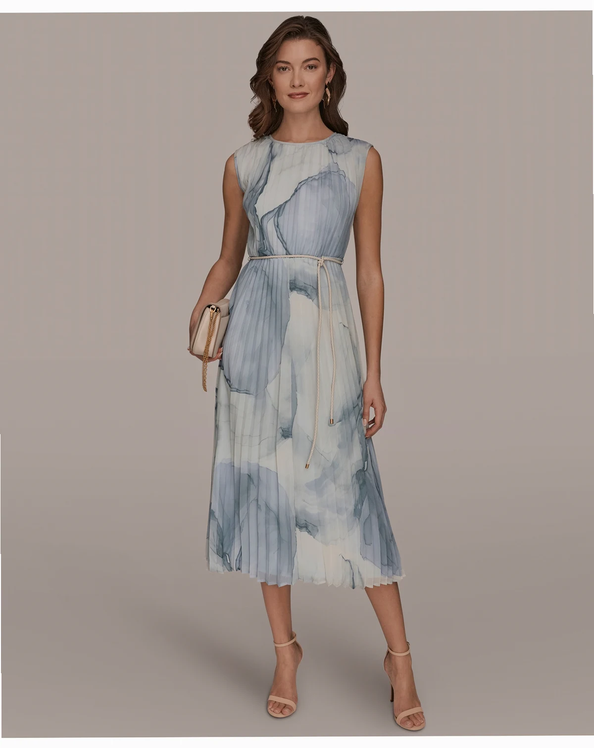 Women's Sleeveless Pleated A-Line Midi Dress