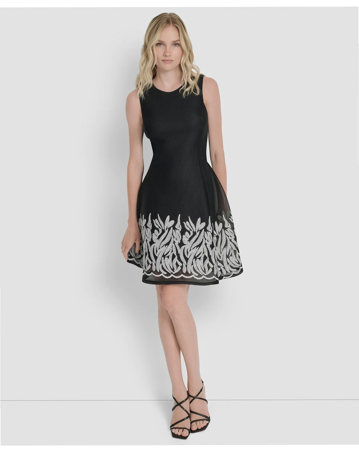 Women's Embroidered Mesh Sleeveless Fit & Flare Dress