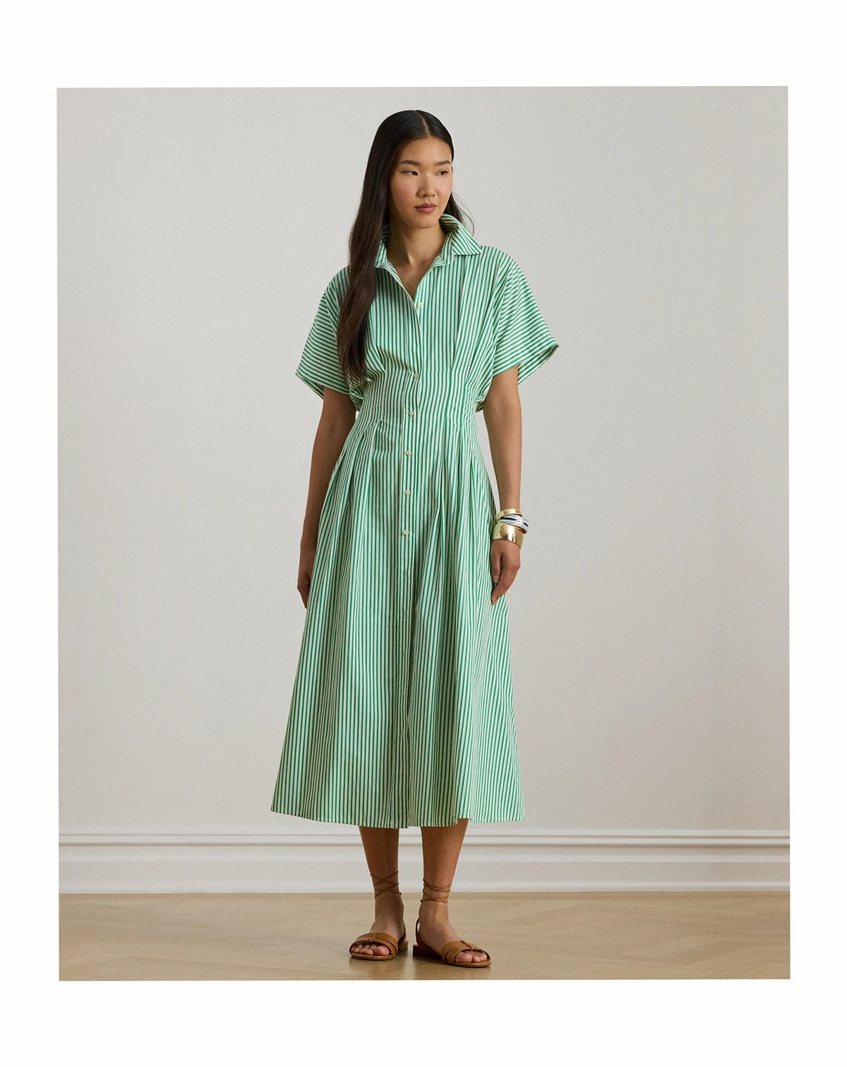 Women's Striped Pleated Shirt Dress