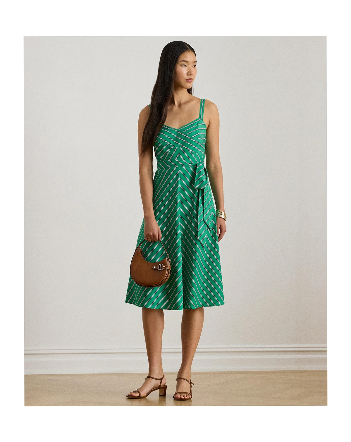 Women's Striped Belted Sleeveless Dress