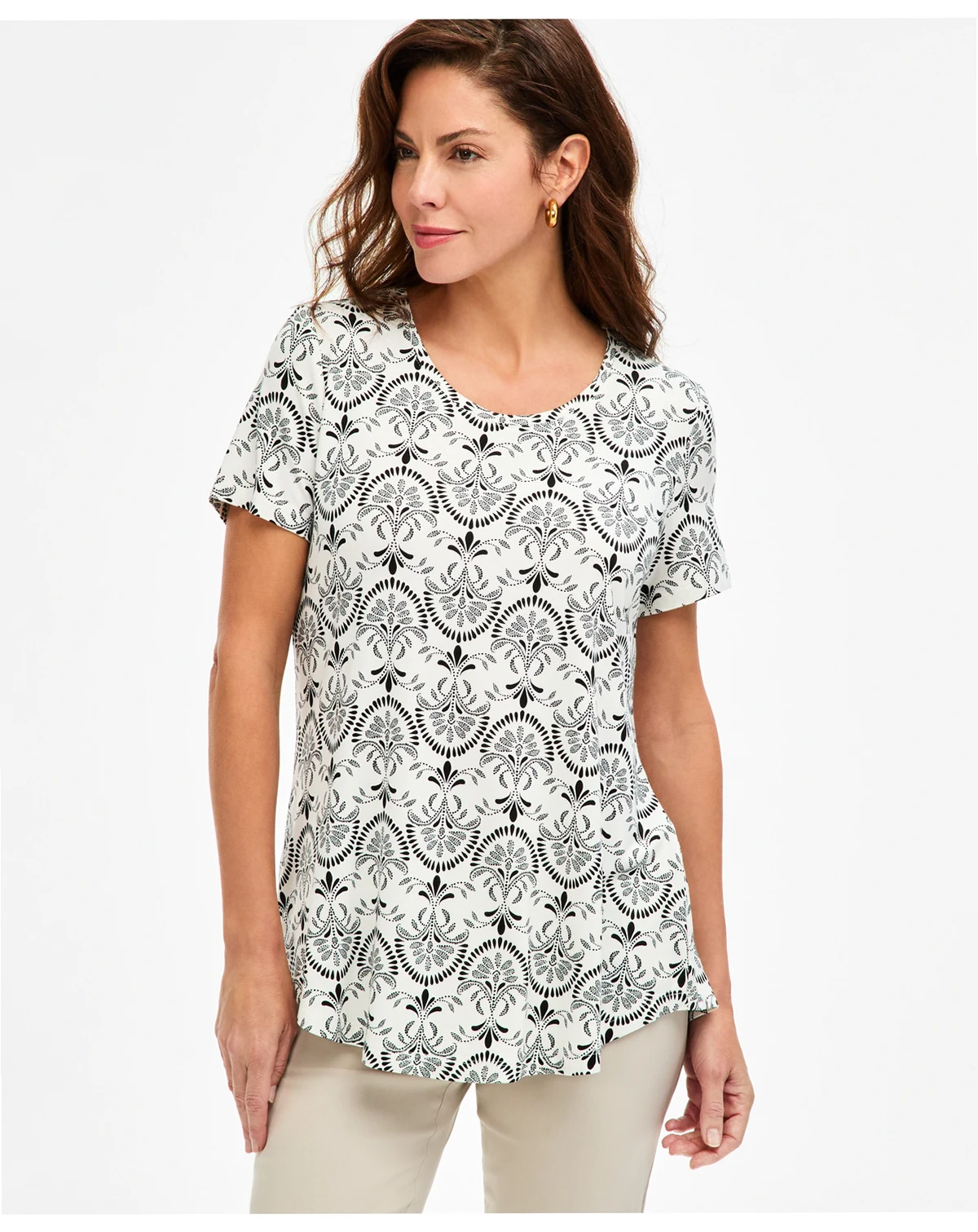 Women's Printed Scoop-Neck Short Sleeve Top Macy's Exclusive
