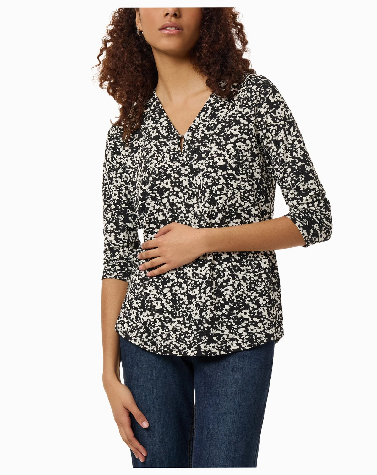 Women's Printed Moss Crepe 3/4-Sleeve Top