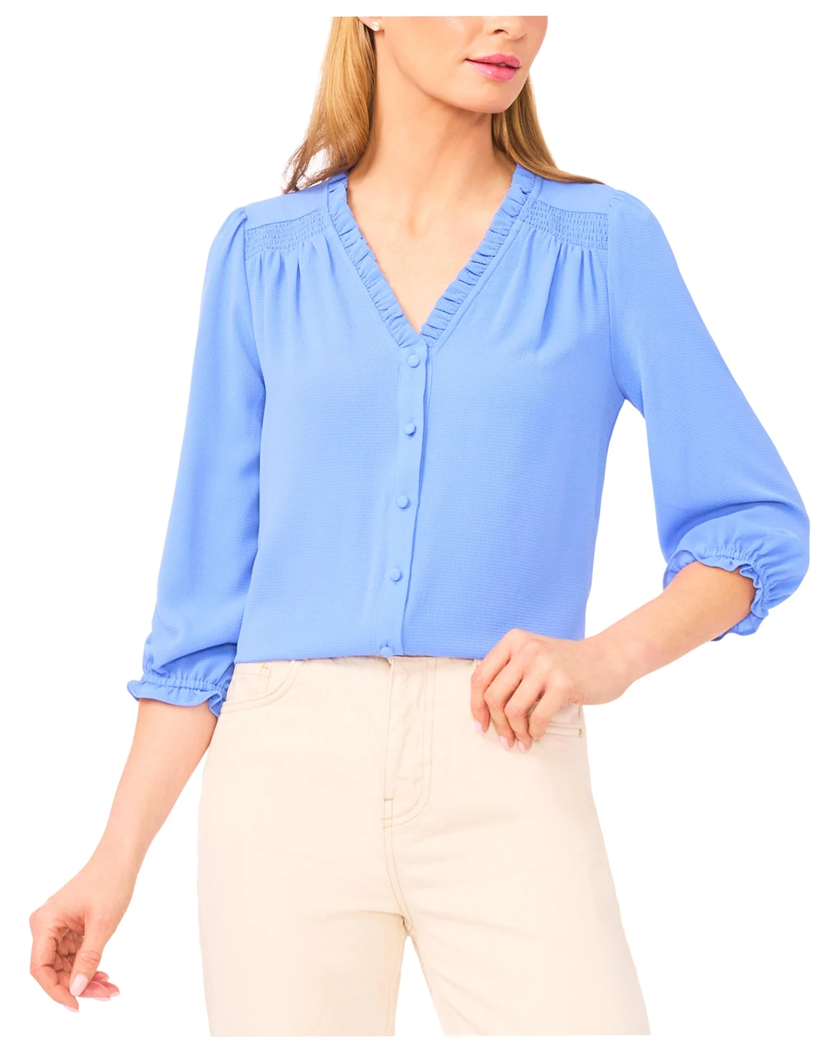 Women's Ruffled Button-Front 3/4-Sleeve Blouse