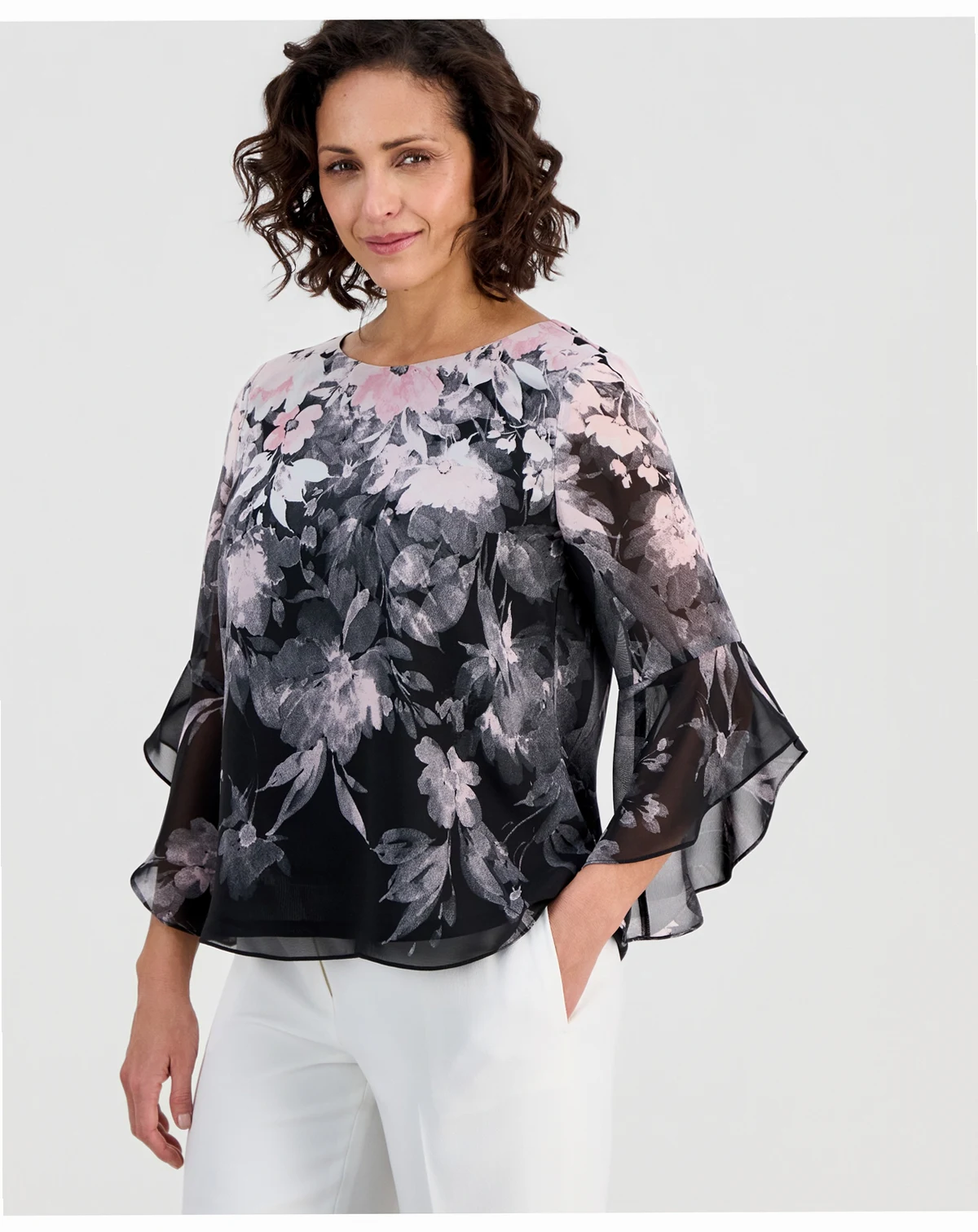 Women's Printed Chiffon 3/4-Sleeve Blouse
