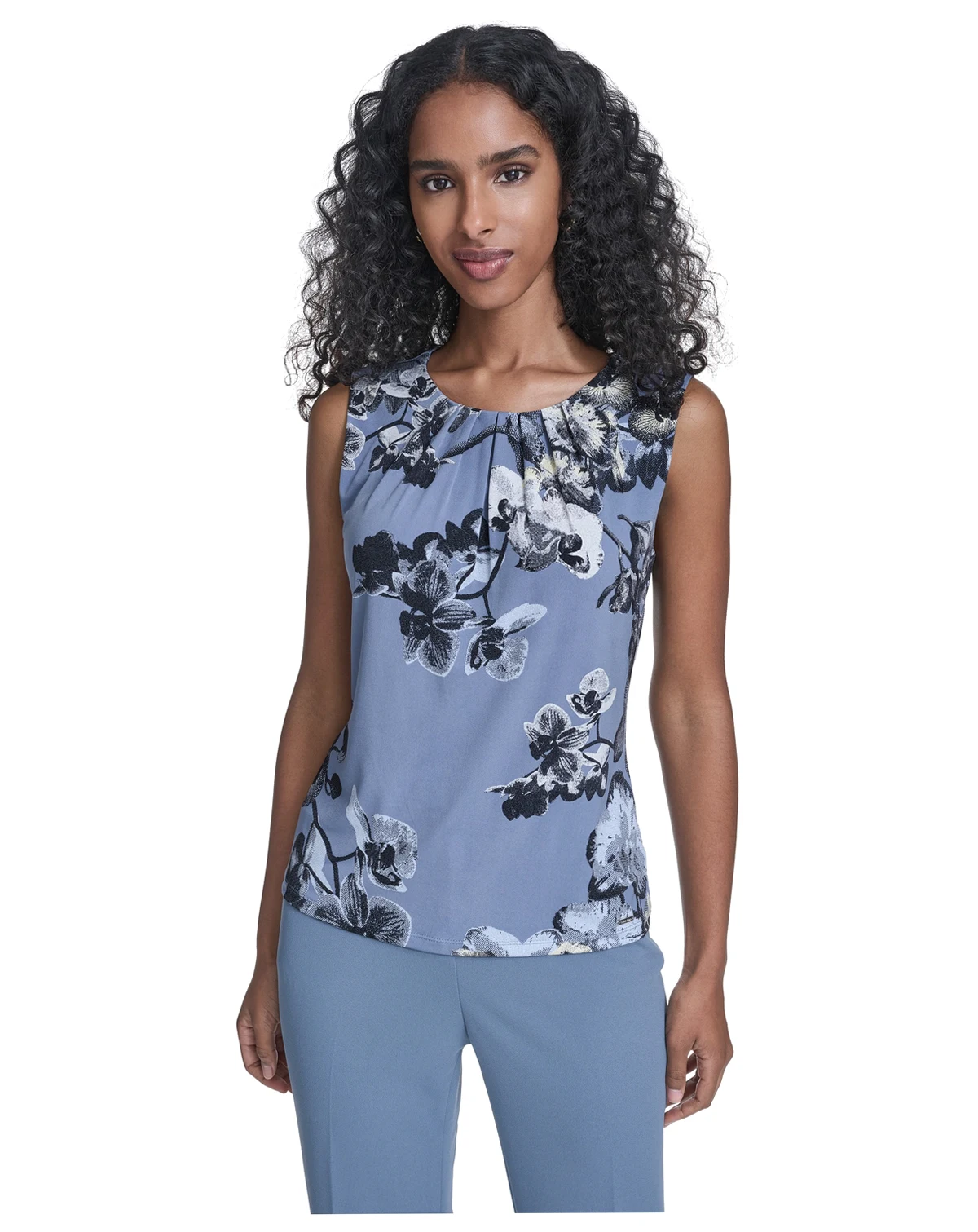 Women's Printed Sleeveless Pleated Top