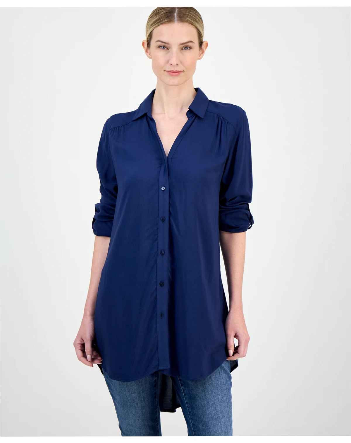 Women's Roll-Tab Button-Down Long Blouse, Created for Macy's