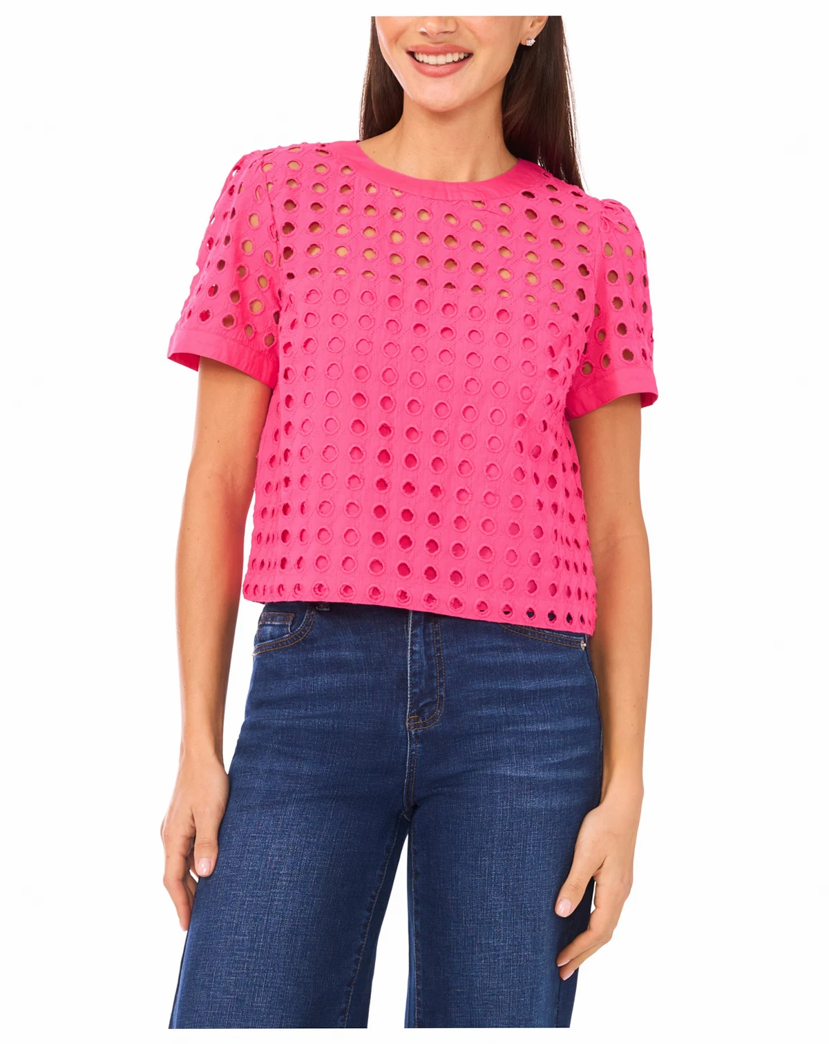 Women's Short-Sleeve Circle Eyelet Top